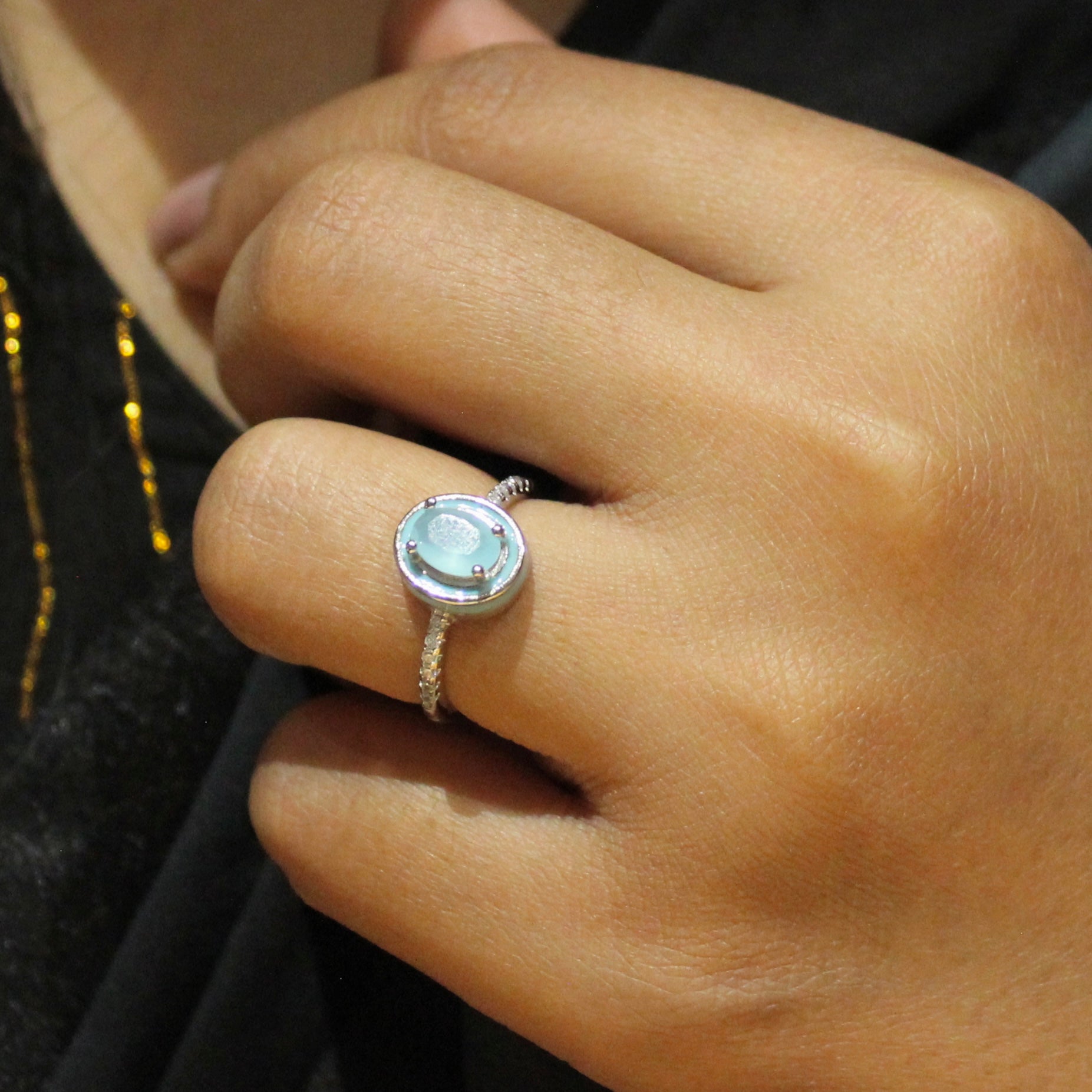 Pastel blue oval 925 silver ring'