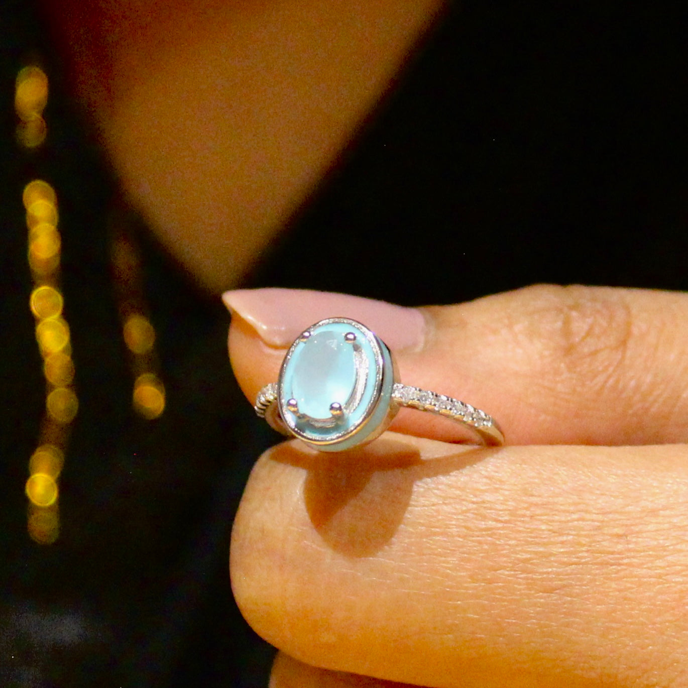 Pastel blue oval 925 silver ring'