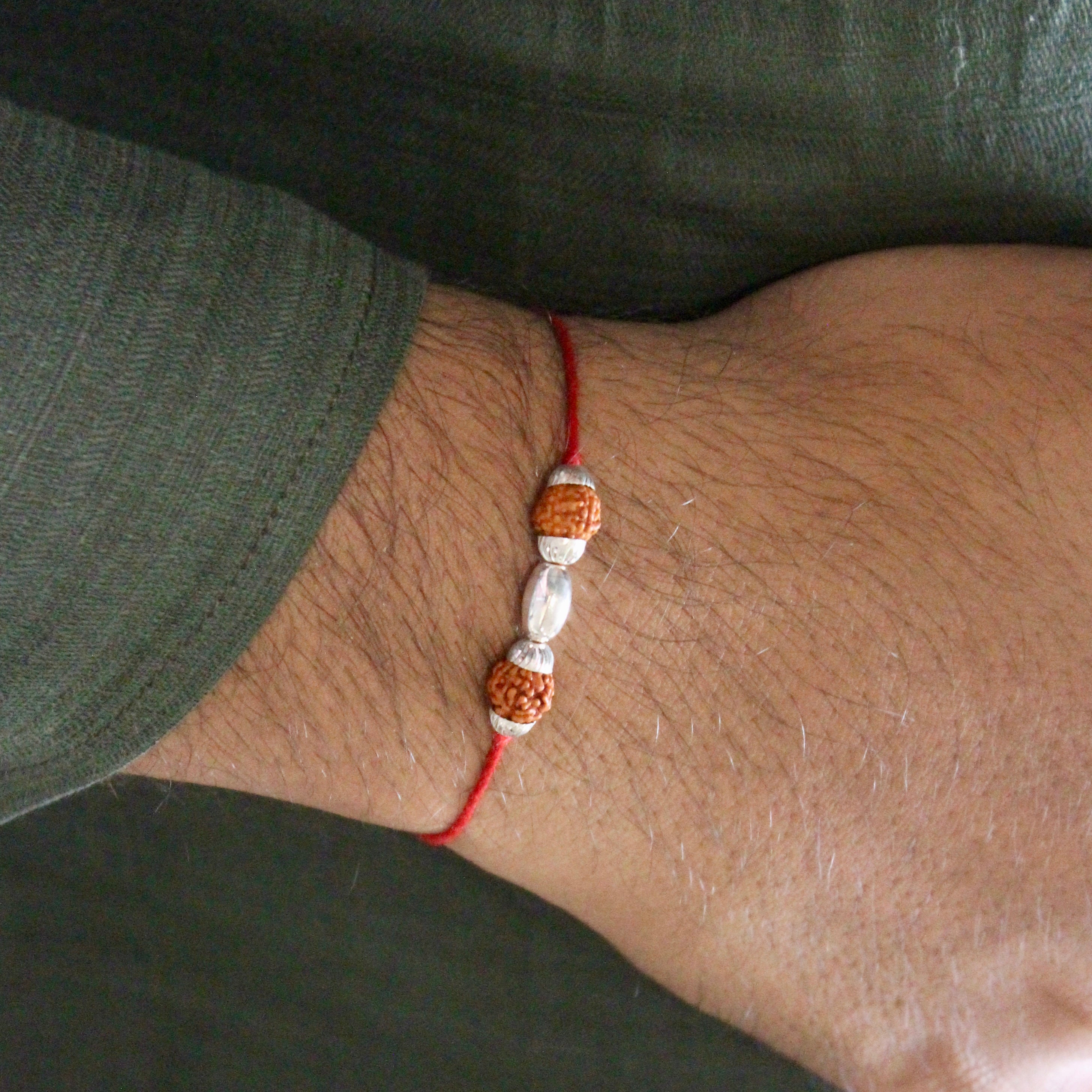 Rudraksha Single Bead Thread Silver Rakhi