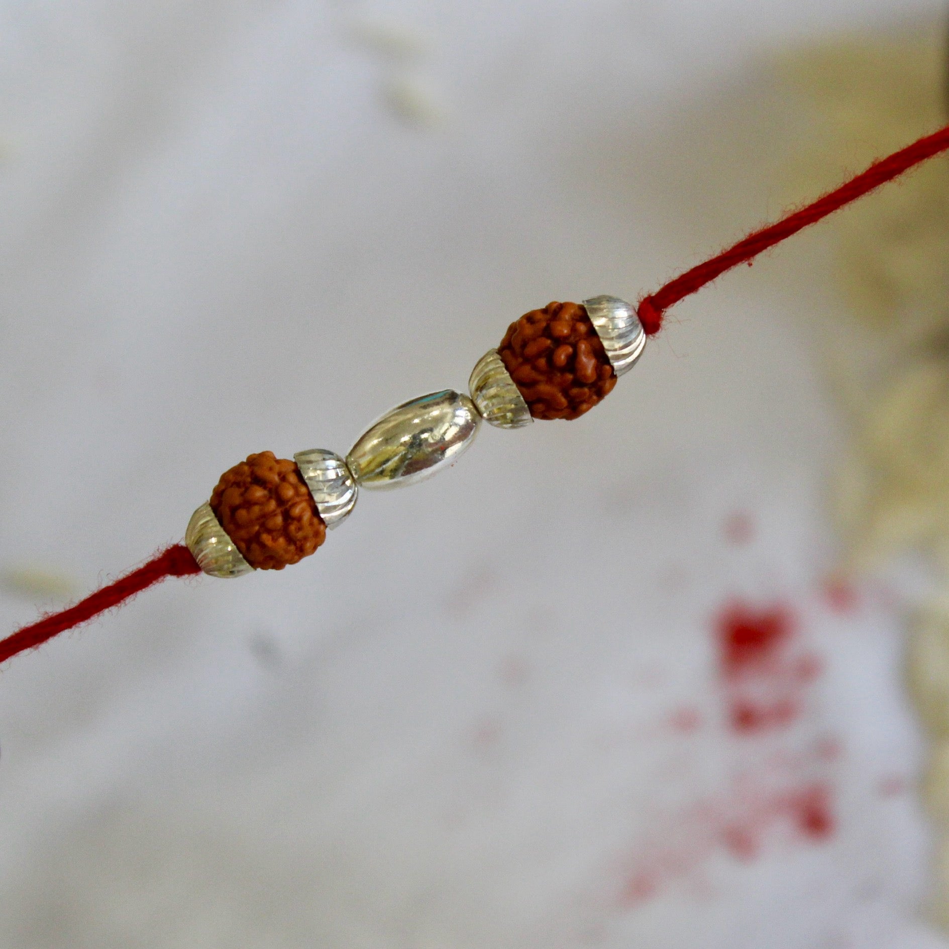 Rudraksha Single Bead Thread Silver Rakhi
