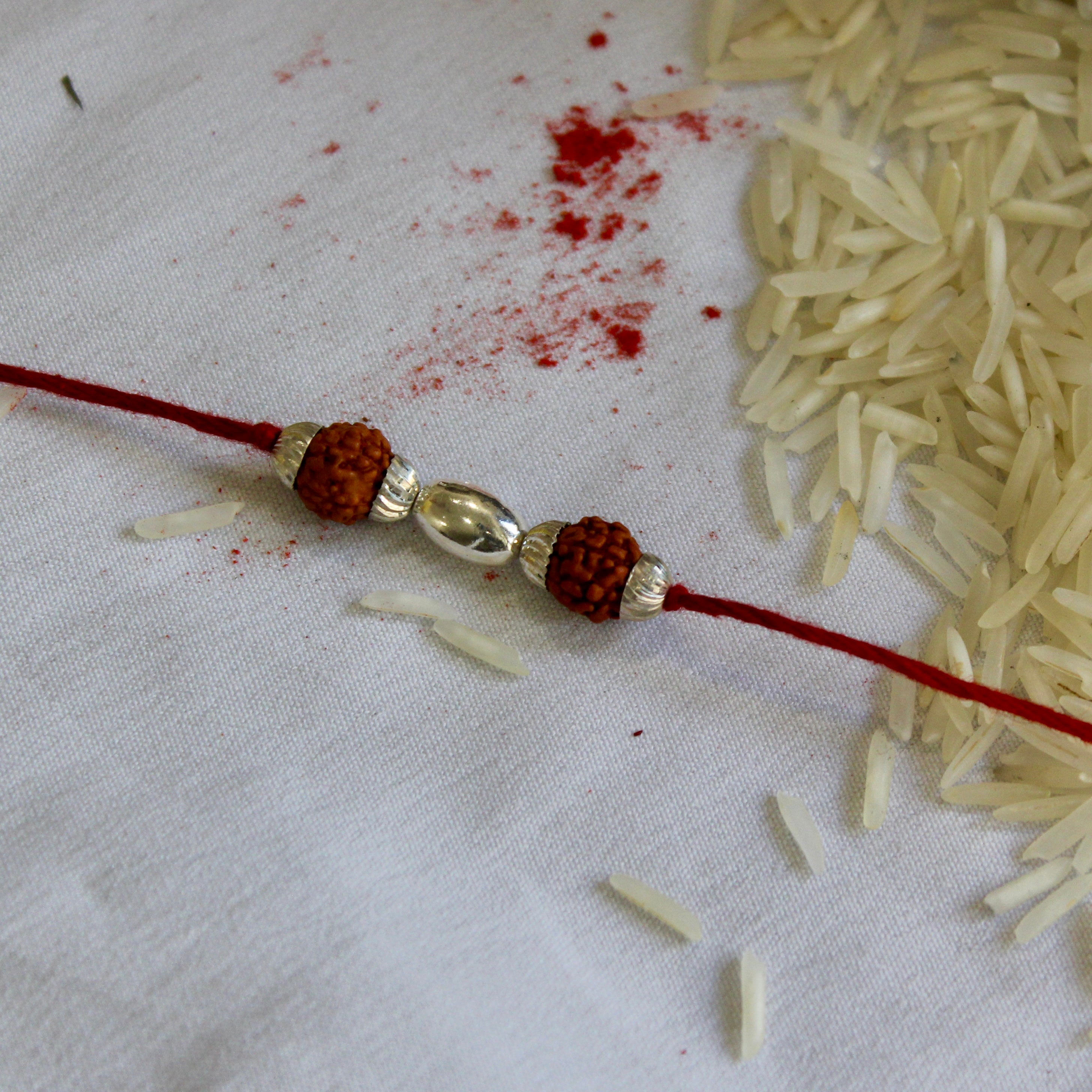 Rudraksha Single Bead Thread Silver Rakhi