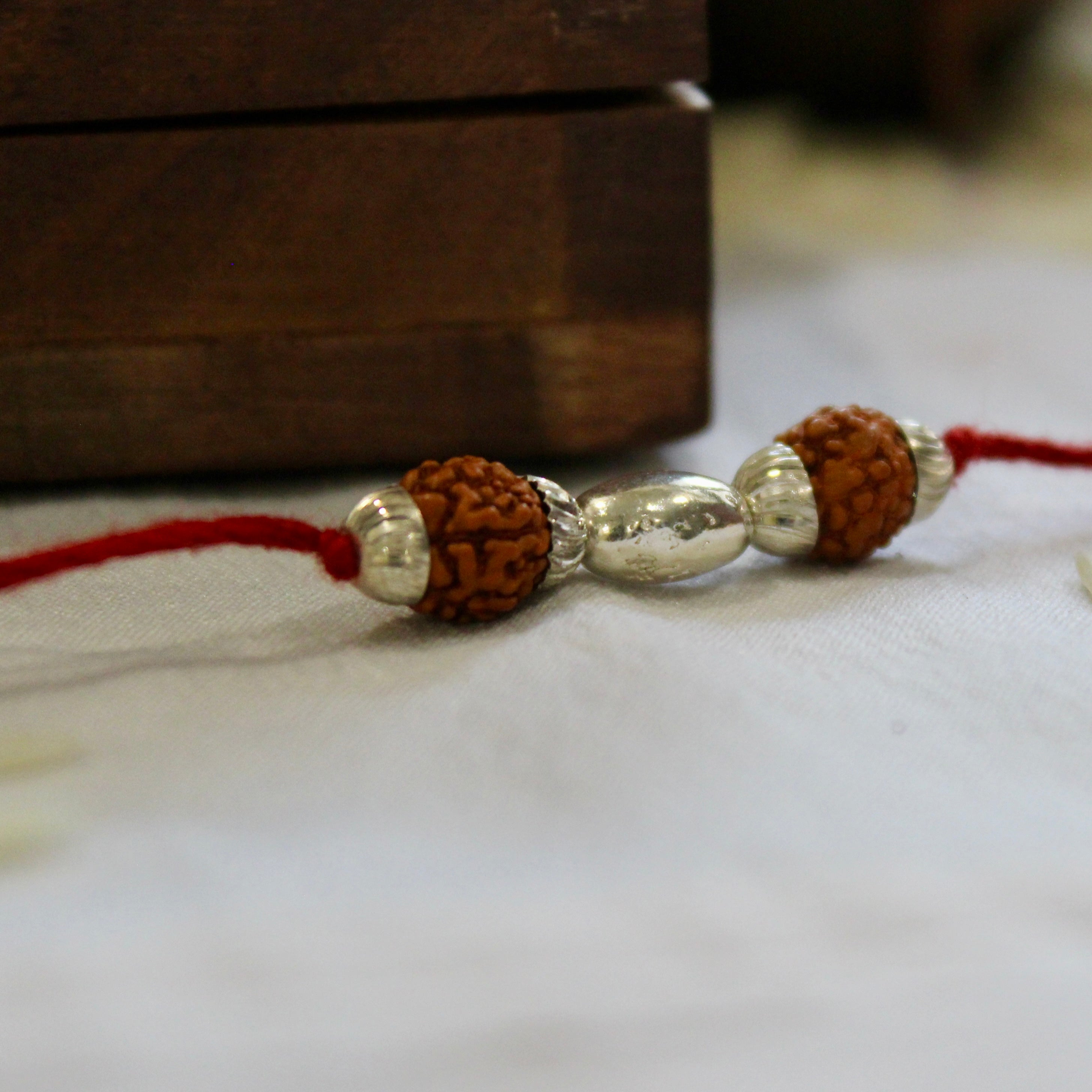 Rudraksha Single Bead Thread Silver Rakhi