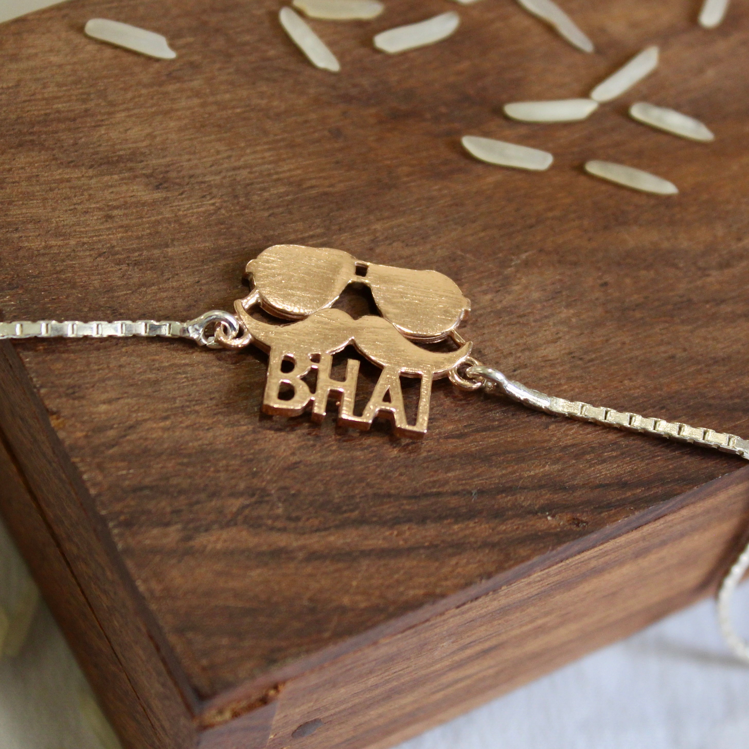 BHAI With Moustache Silver Chained Rakhi