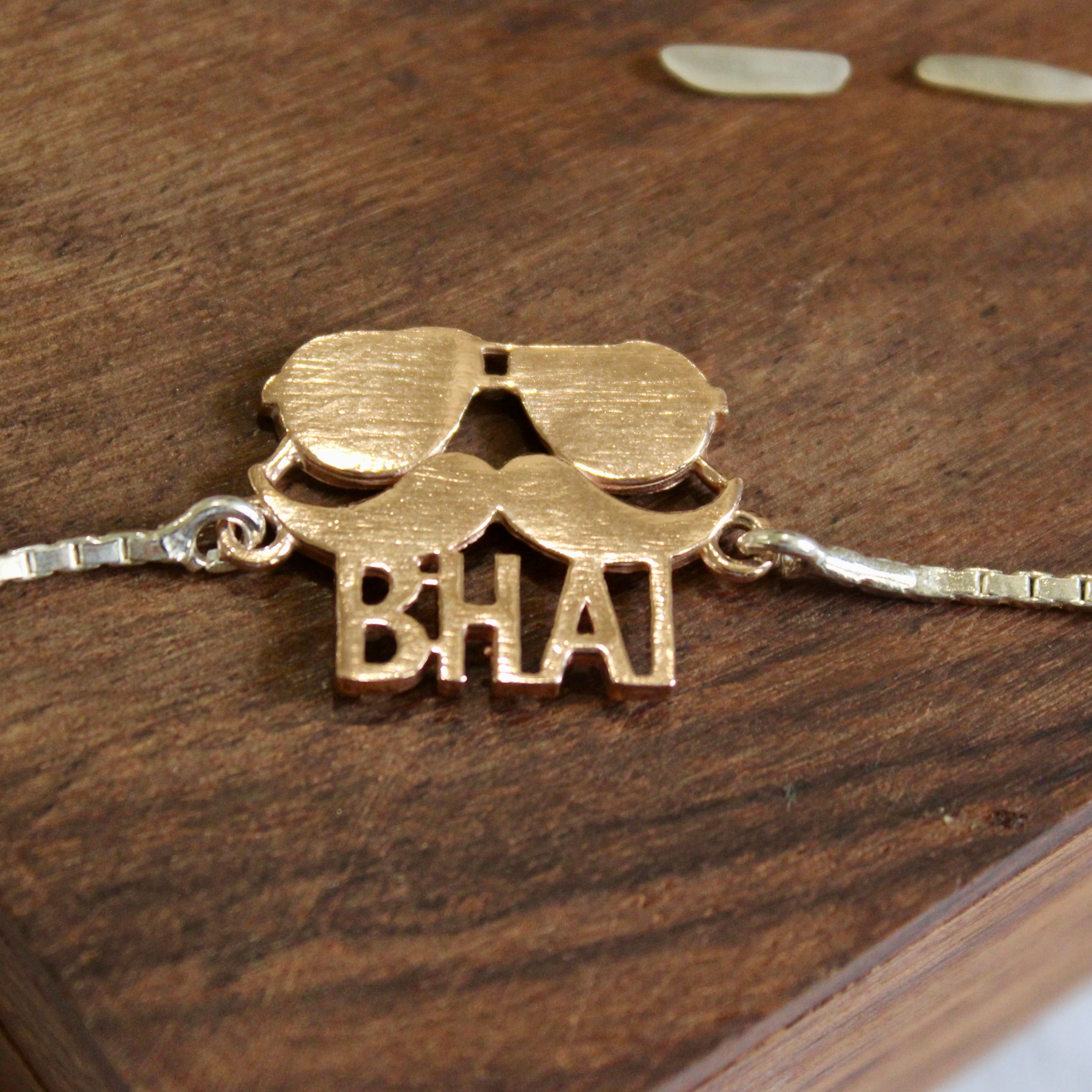 BHAI With Moustache Silver Chained Rakhi