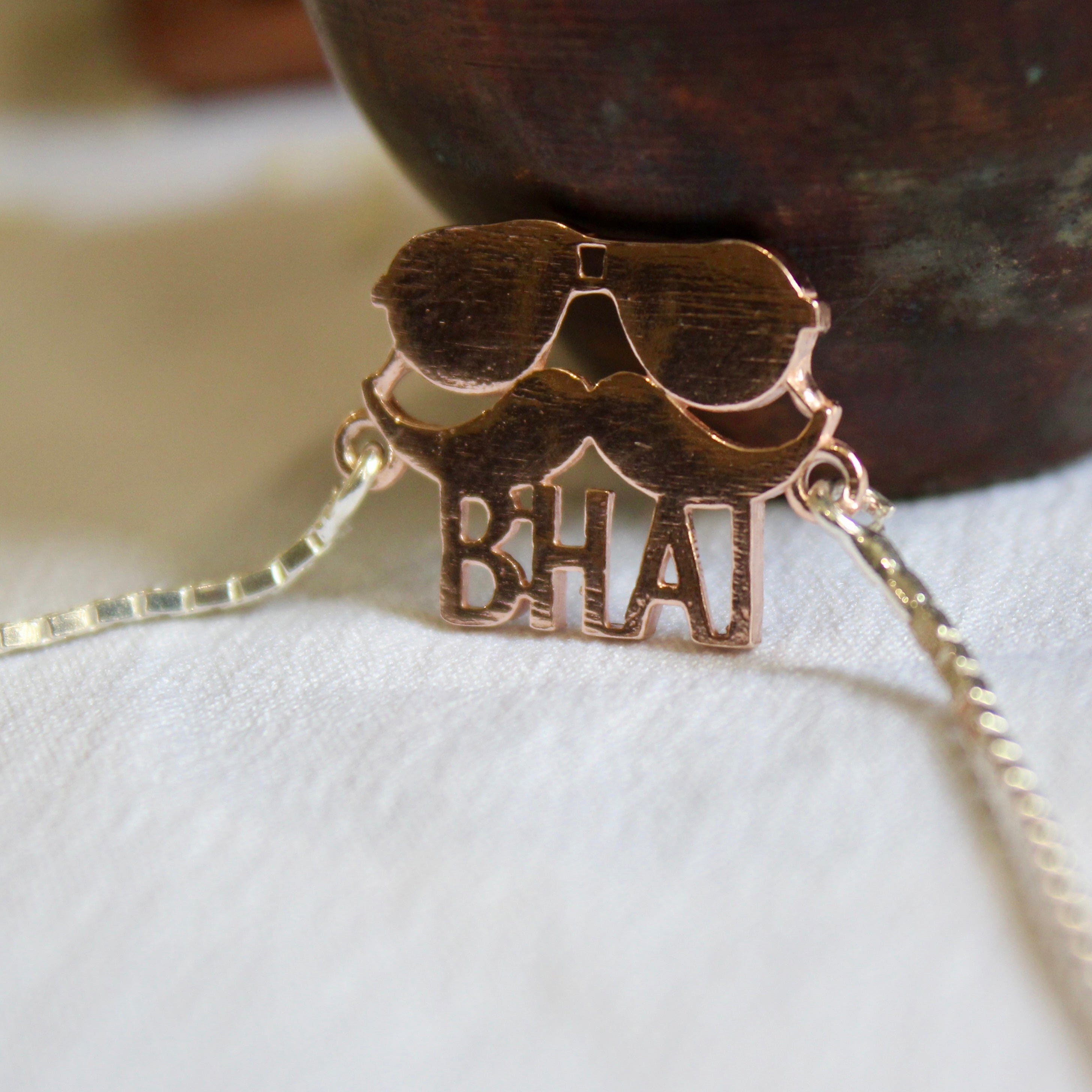 BHAI With Moustache Silver Chained Rakhi