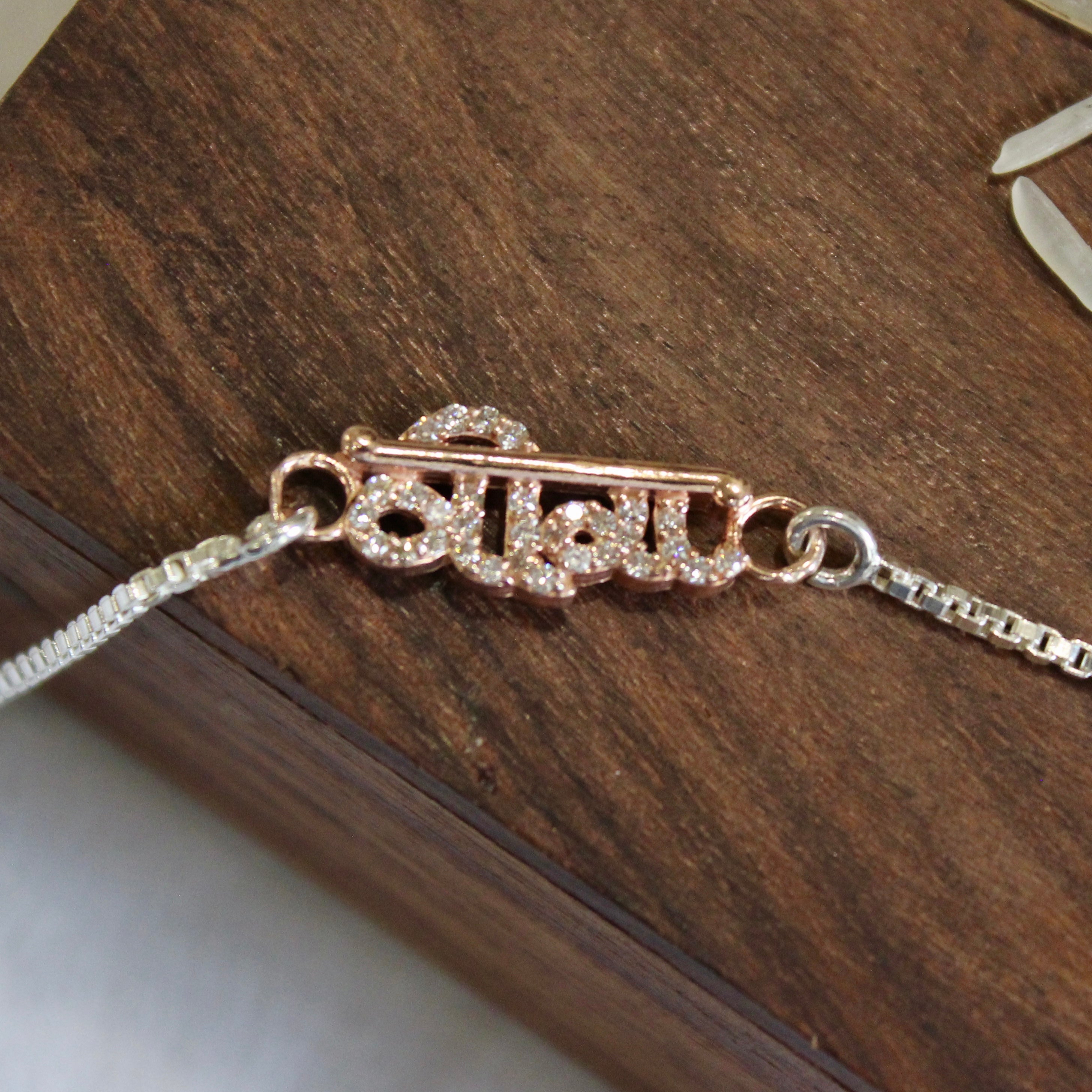 VEERA Silver Chained Rakhi in Rose Gold