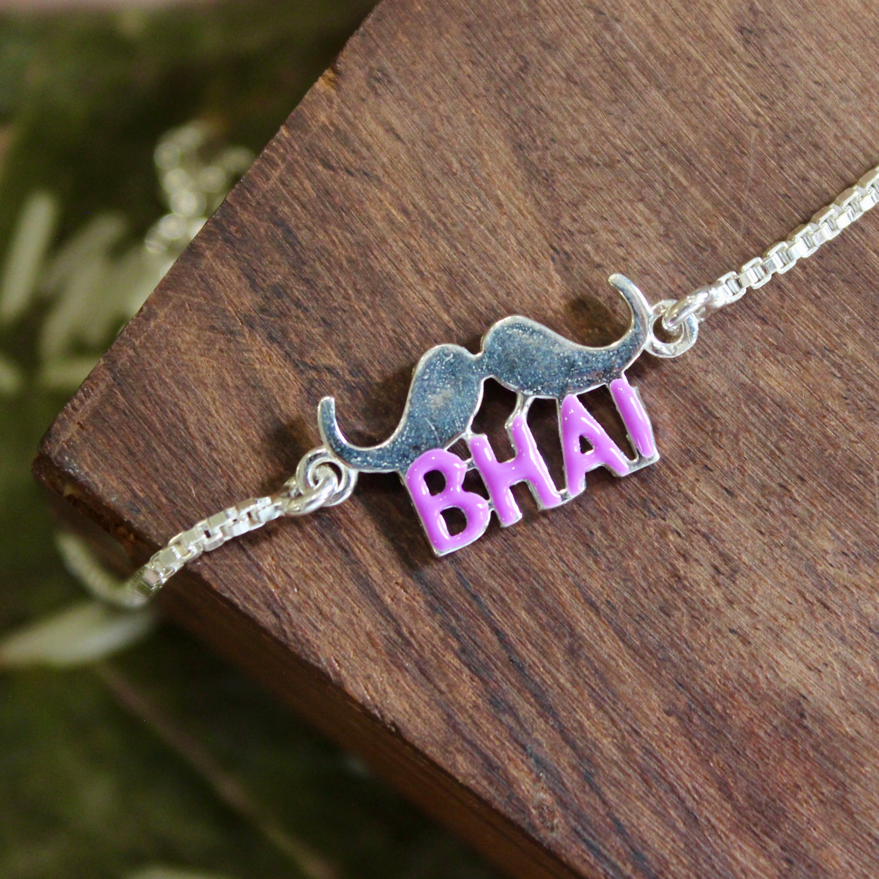 BHAI With Moustache' Chained Rakhi in 925 Silver and BHAI KI BOSS 925 pure silver chained Rakhi