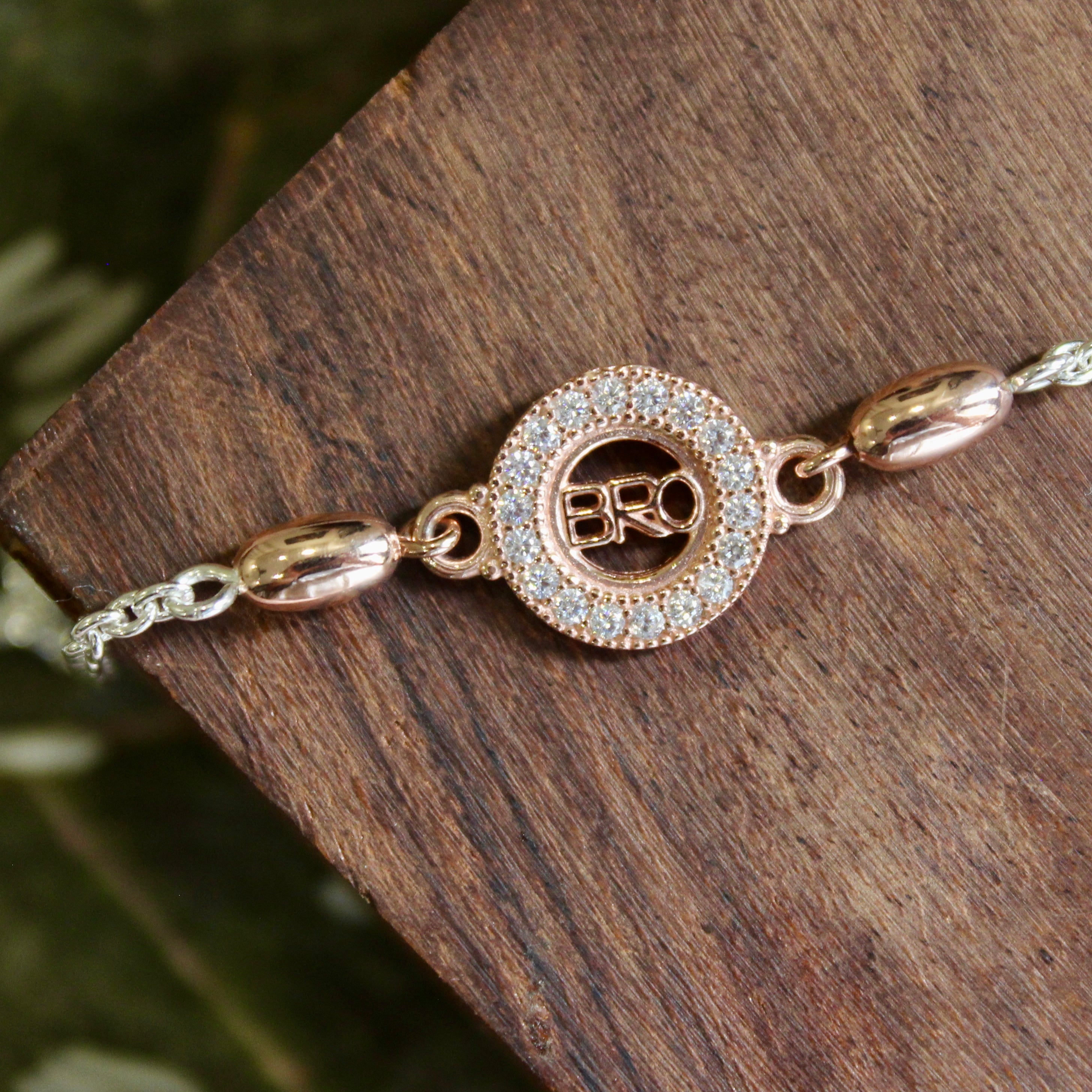 BRO In Circle Silver Chained Rakhi in Rose Gold