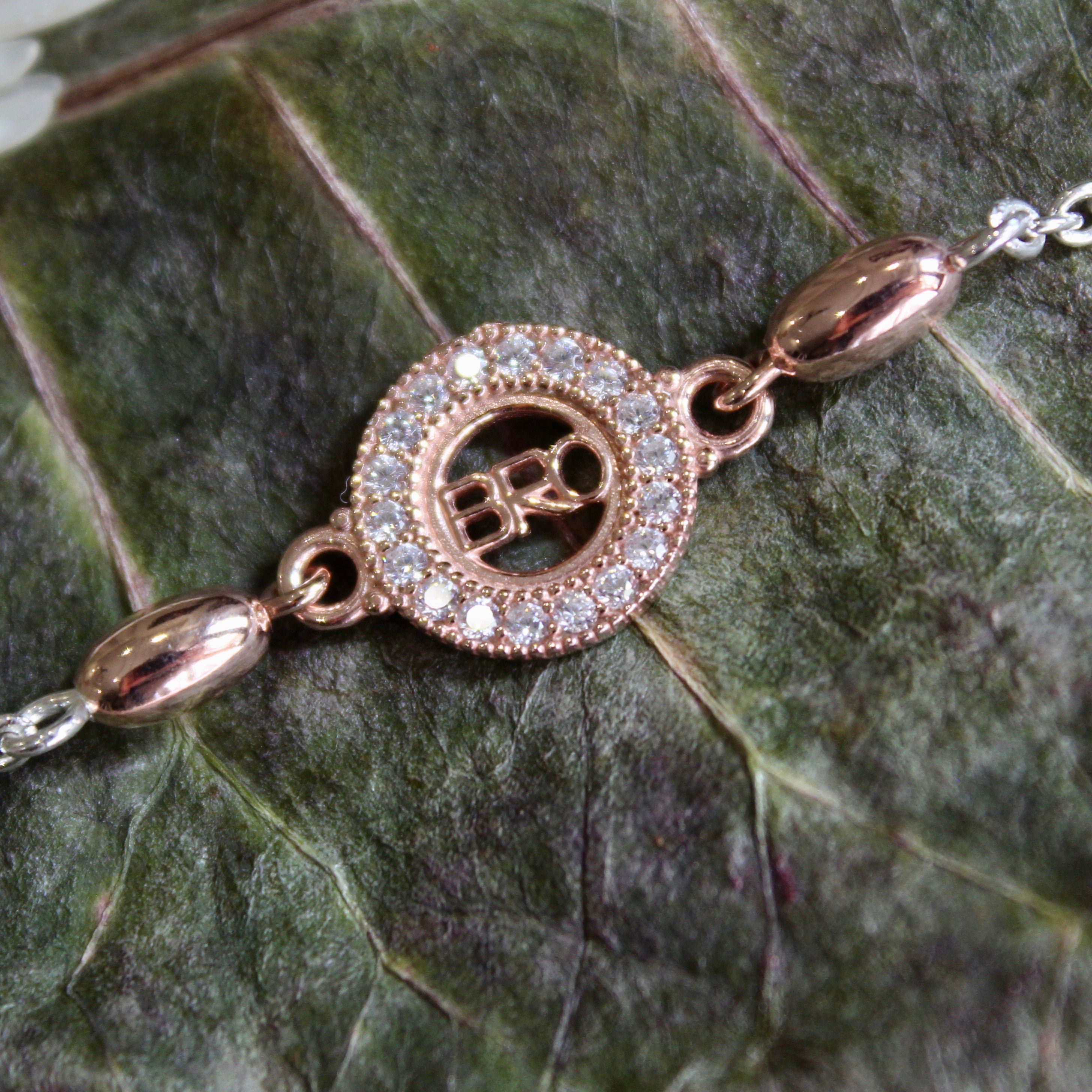 BRO In Circle Silver Chained Rakhi in Rose Gold