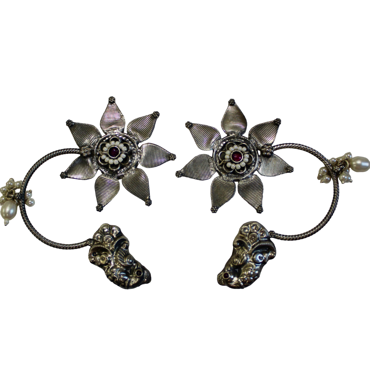 Flower petals antique 925 silver earcuffs