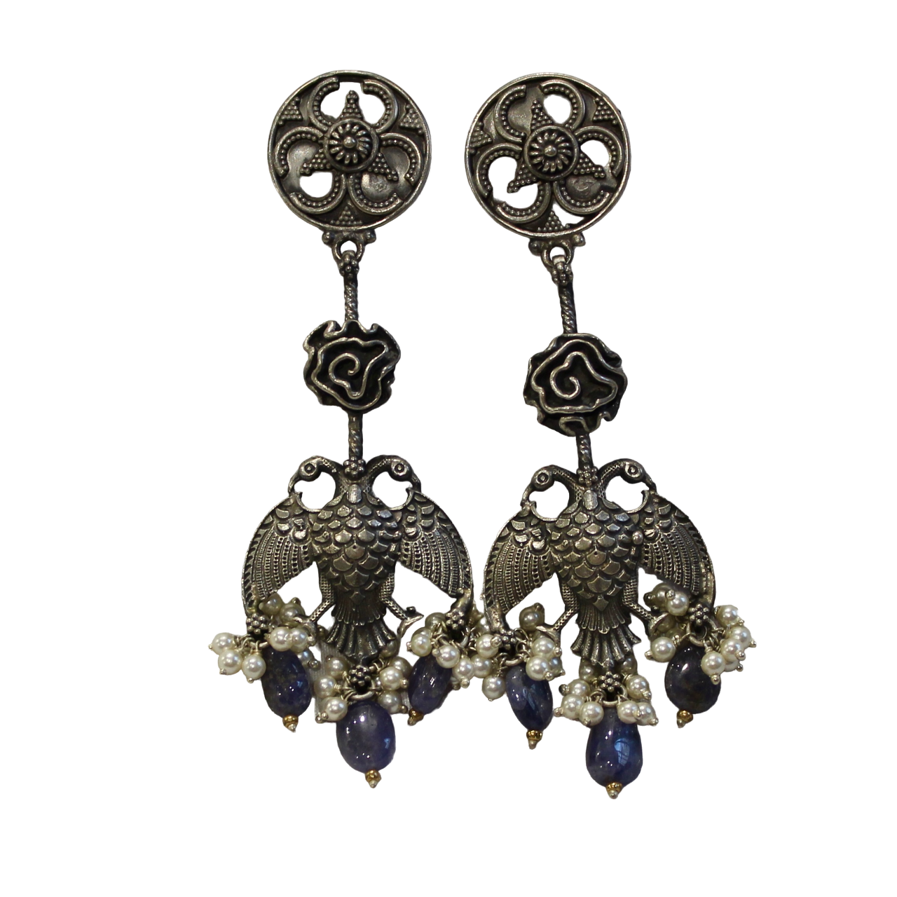 Eagle XL purple stones antique 925 silver jhumkas