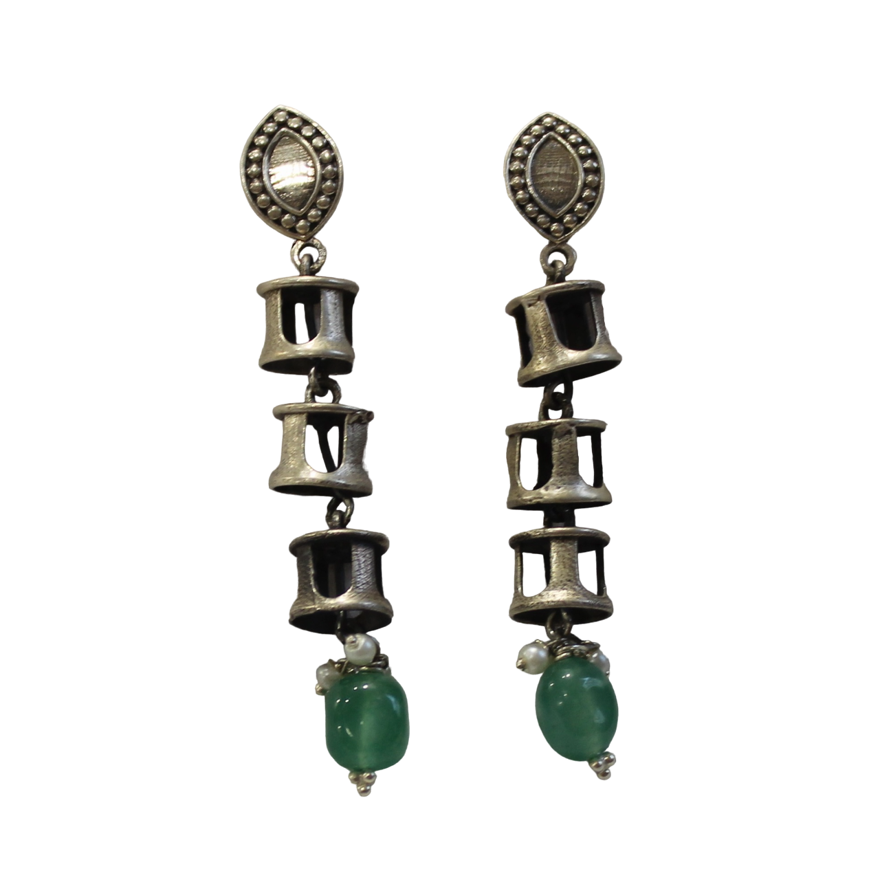 Temple bells emerald stone 925 silver hanging earrings