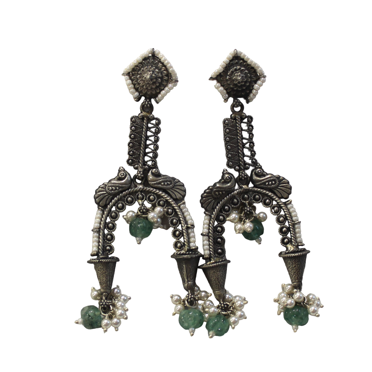 Emerald XL hanging antique 925 silver jhumkas