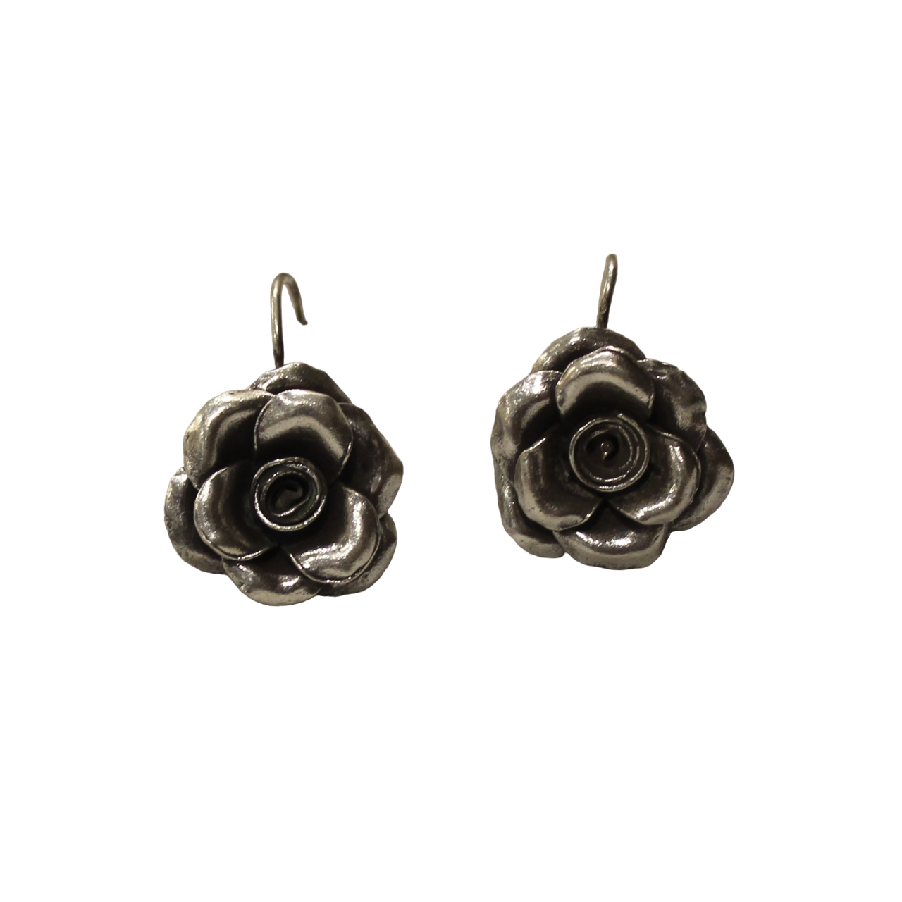 Open rose hanging 925 silver earrings