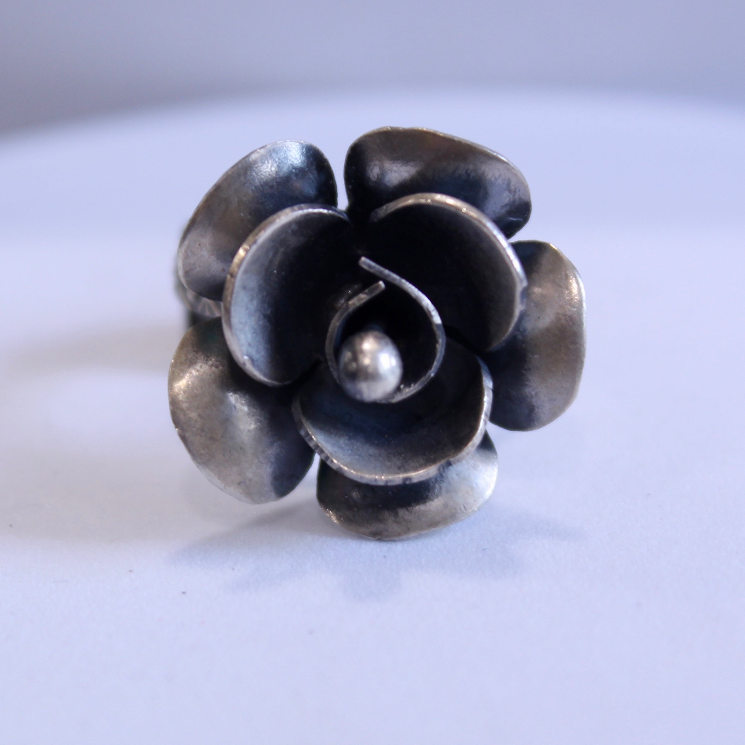 Small Rose Oxidised Silver Ring