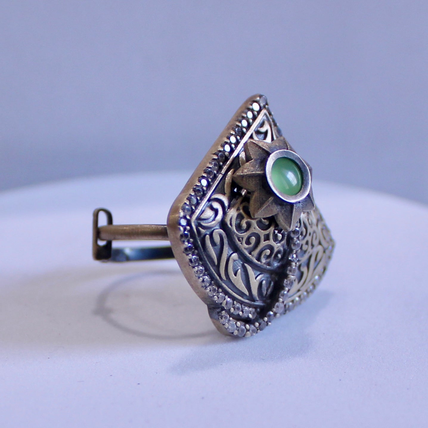 Prehnite Stone Antique Oxidised Silver Ring