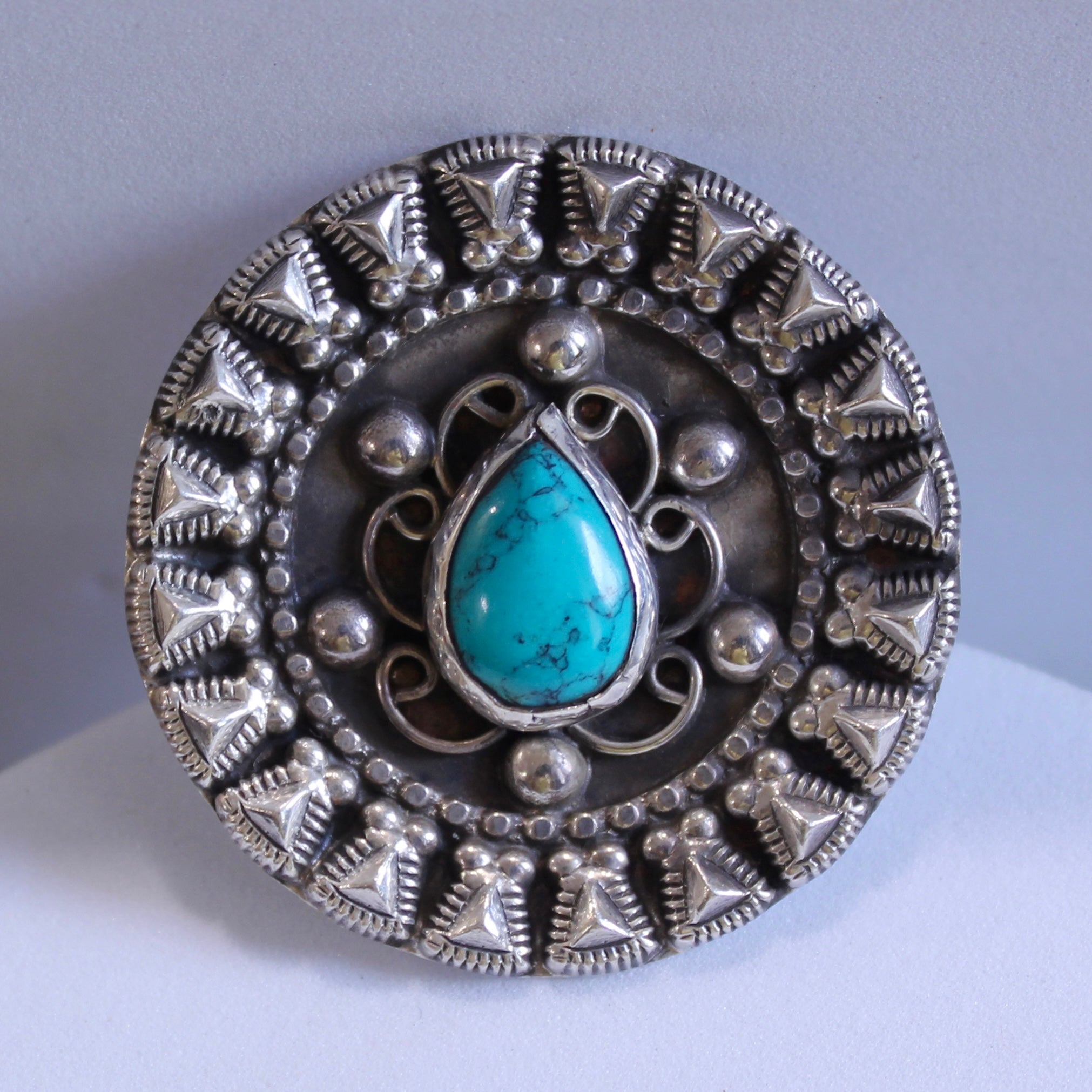 Teal Stone Pure Silver Oxidised Ring