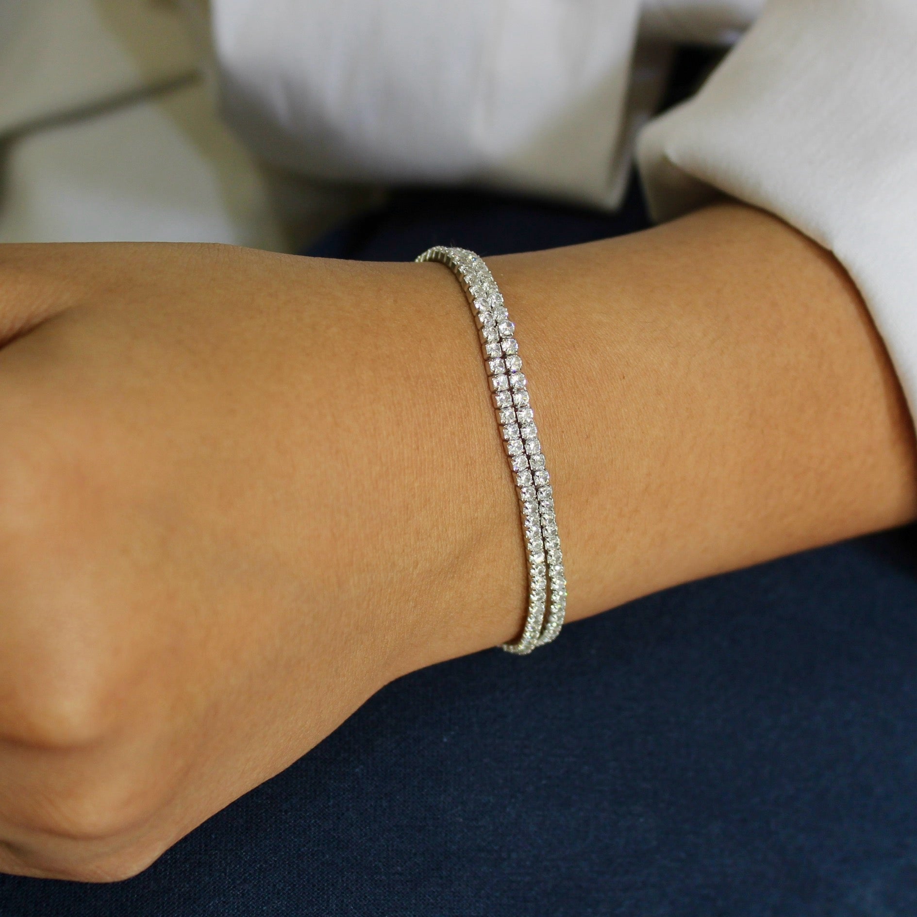 Minimal Solitaire Pure Silver Adjustable Bracelet- Double Layered