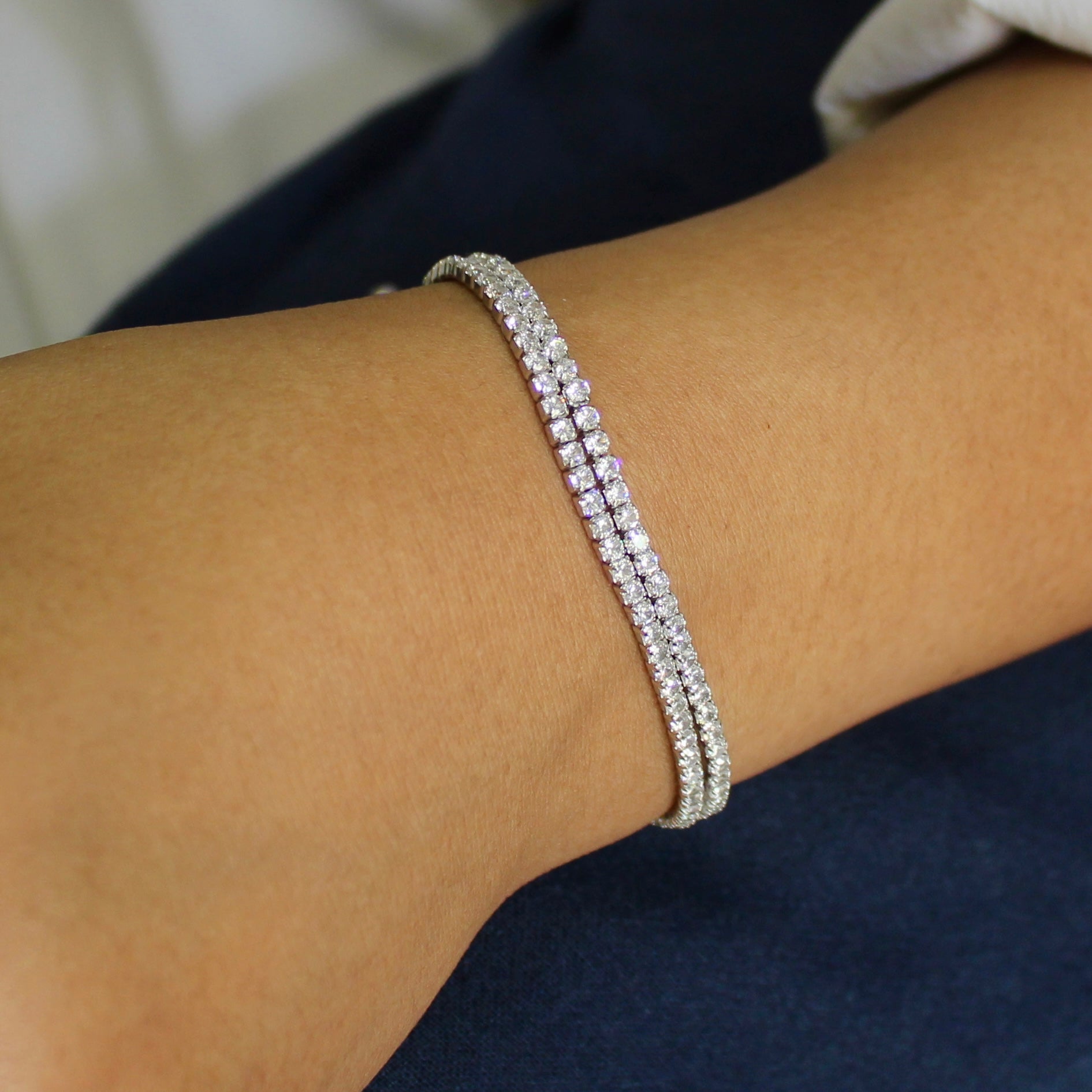 Minimal Solitaire Pure Silver Adjustable Bracelet- Double Layered