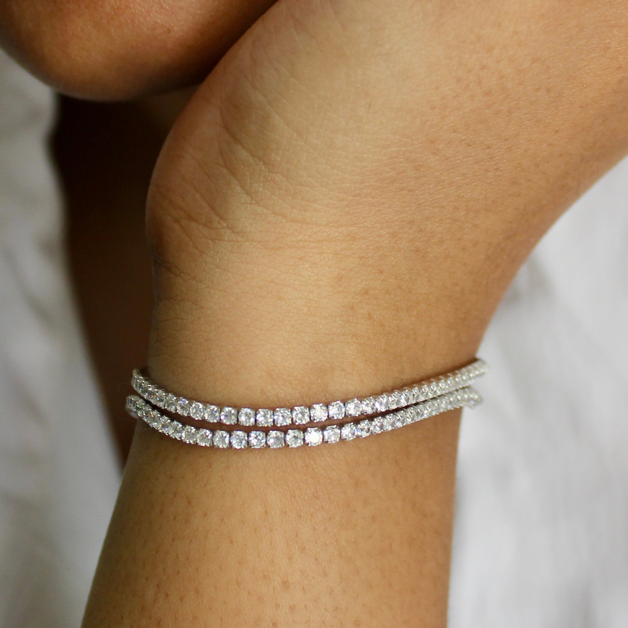 Minimal Solitaire Pure Silver Adjustable Bracelet- Double Layered