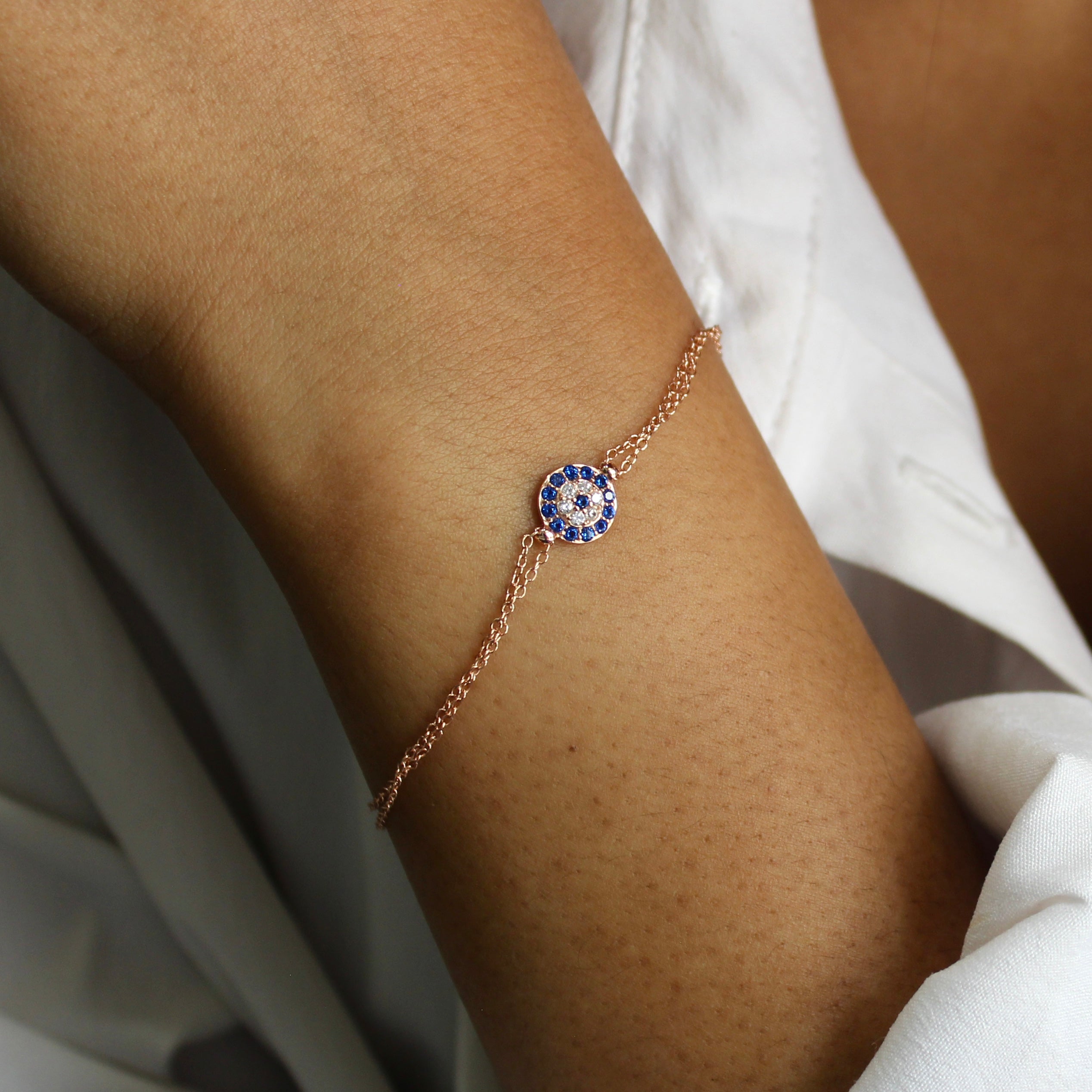 Sapphire Stones Rose Gold Minimal Silver Bracelet in Rose Gold