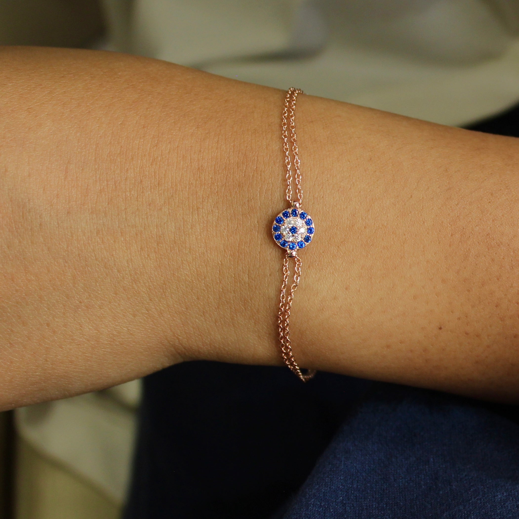 Sapphire Stones Rose Gold Minimal Silver Bracelet in Rose Gold