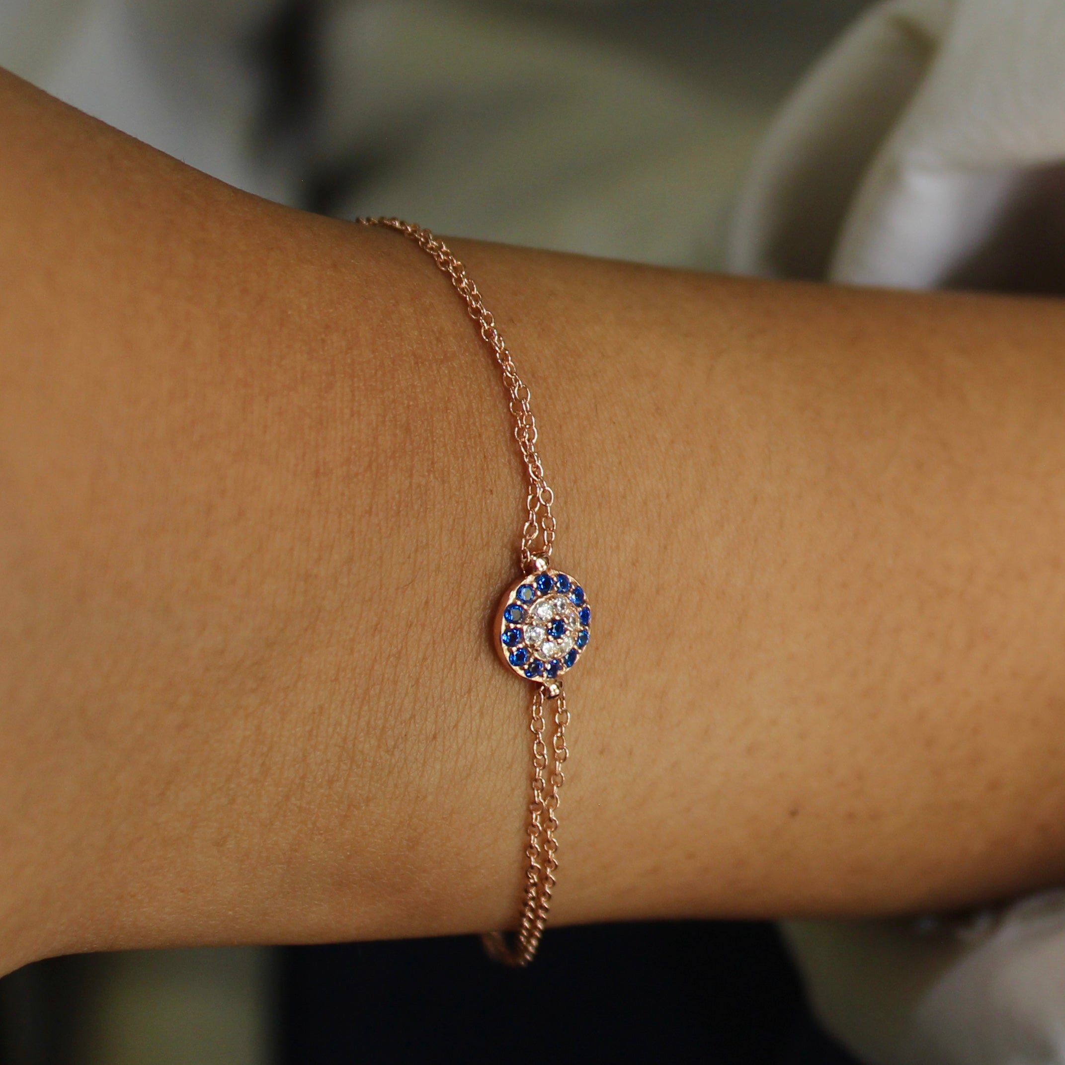 Sapphire Stones Rose Gold Minimal Silver Bracelet in Rose Gold