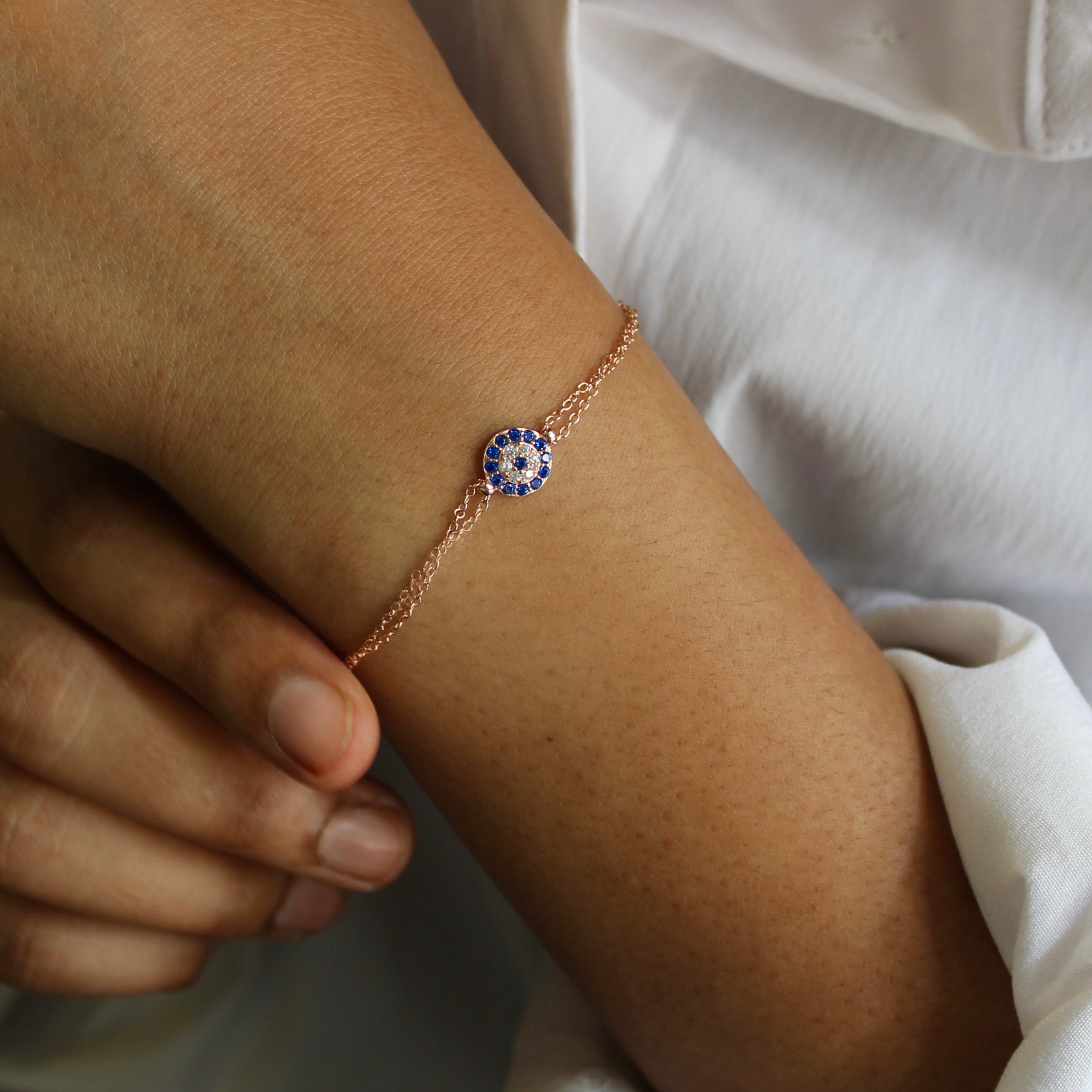 Sapphire Stones Rose Gold Minimal Silver Bracelet in Rose Gold