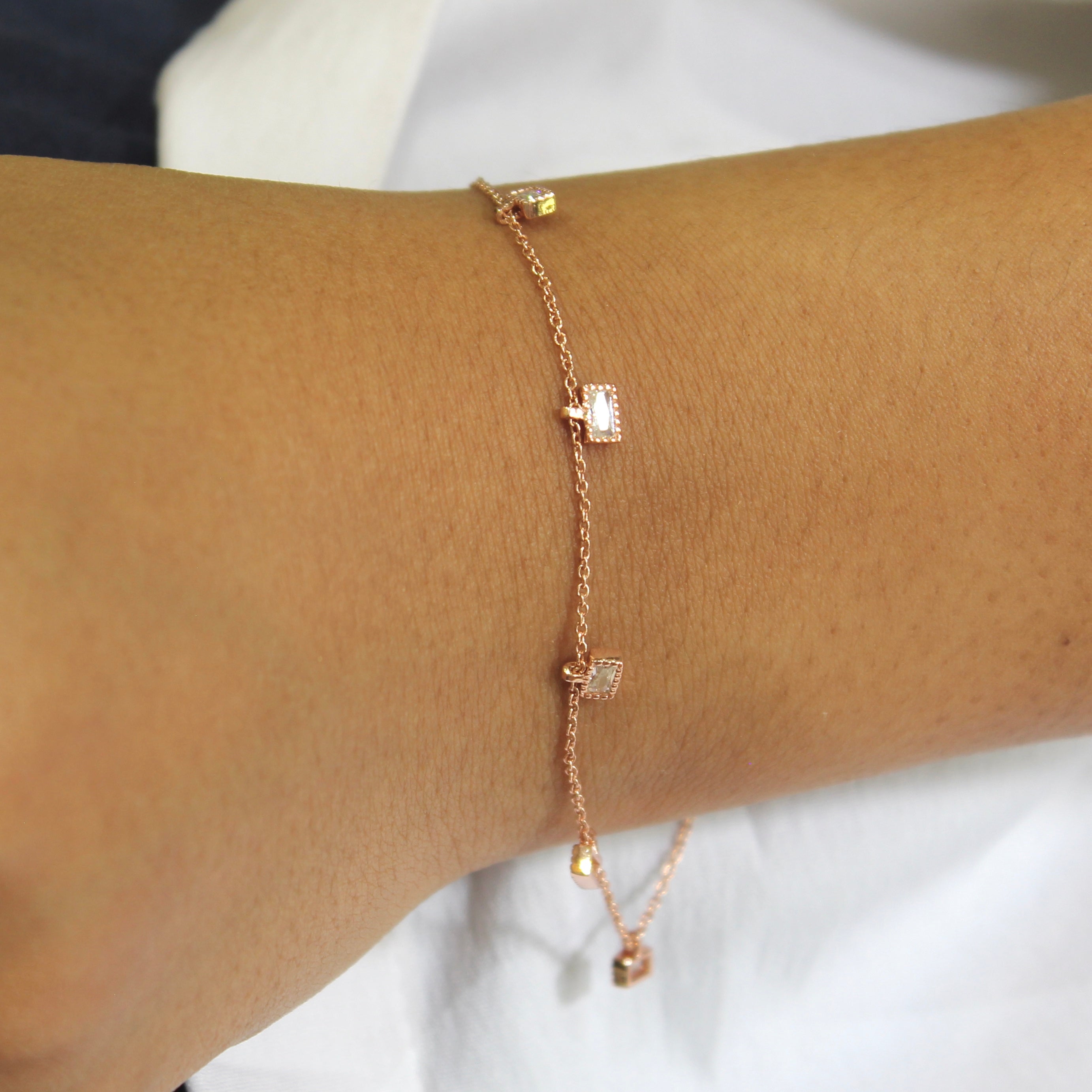 Cube Hanging Minimal Bracelet in Rose Gold Silver