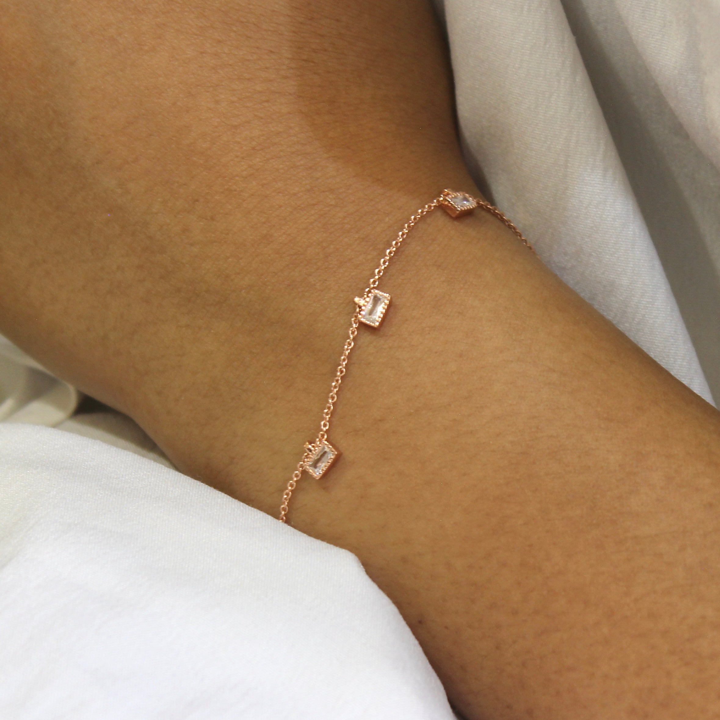 Cube Hanging Minimal Bracelet in Rose Gold Silver