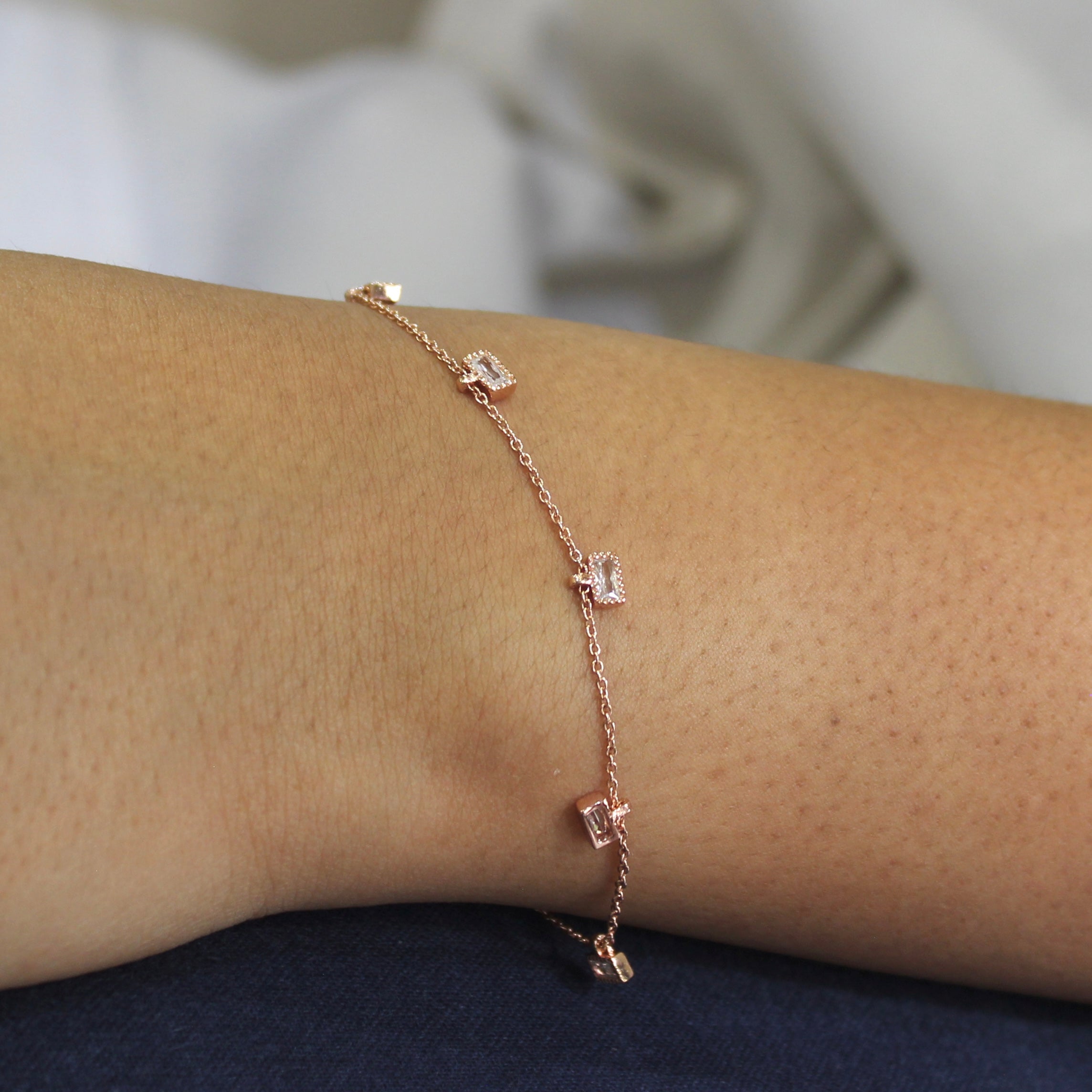 Cube Hanging Minimal Bracelet in Rose Gold Silver