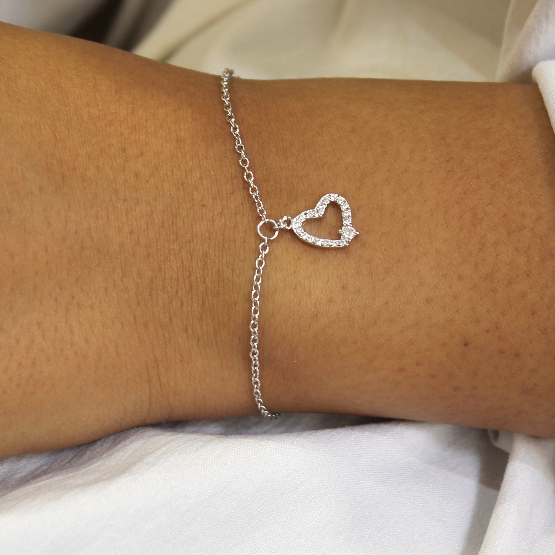 Heart Charm Minimal Silver Bracelet