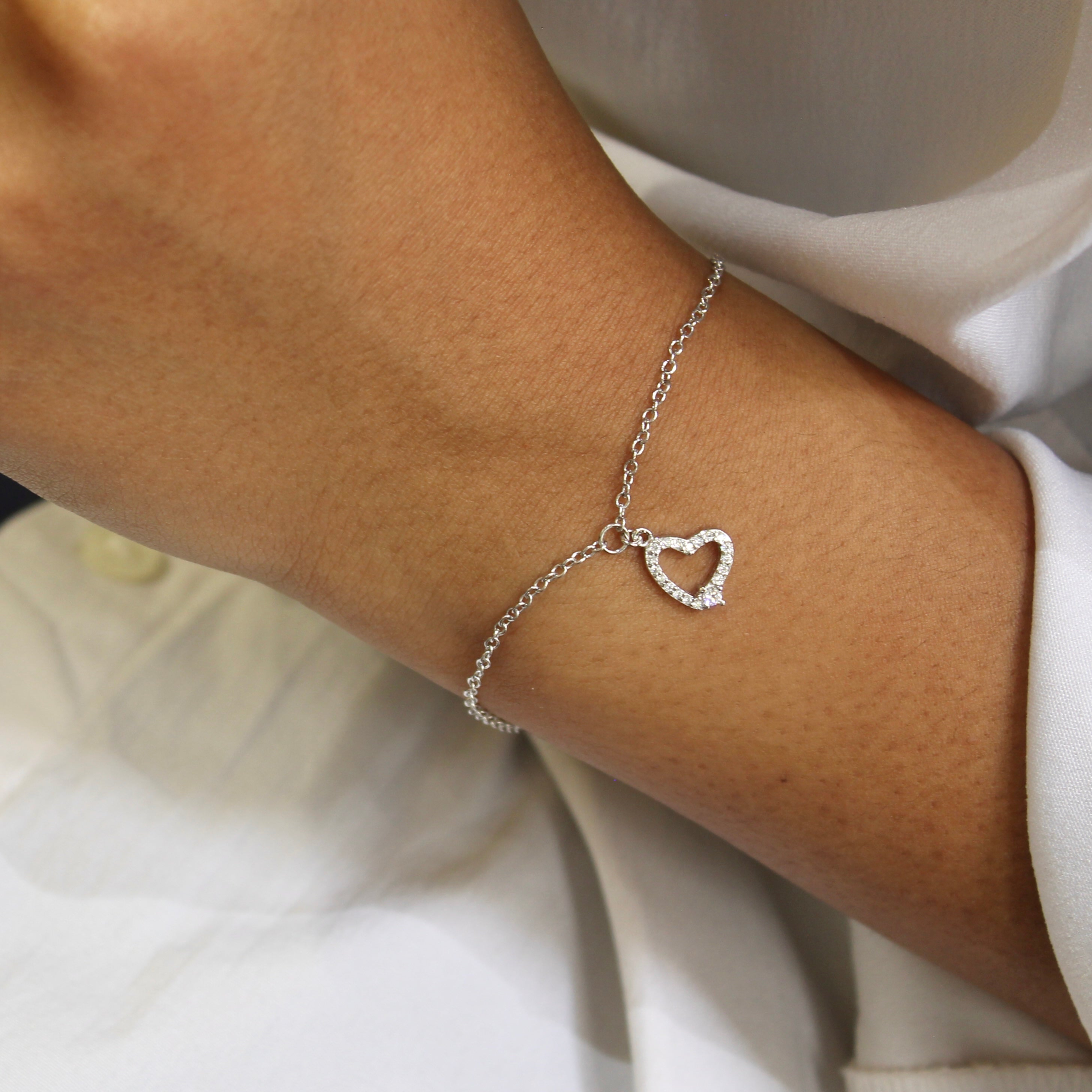 Heart Charm Minimal Silver Bracelet