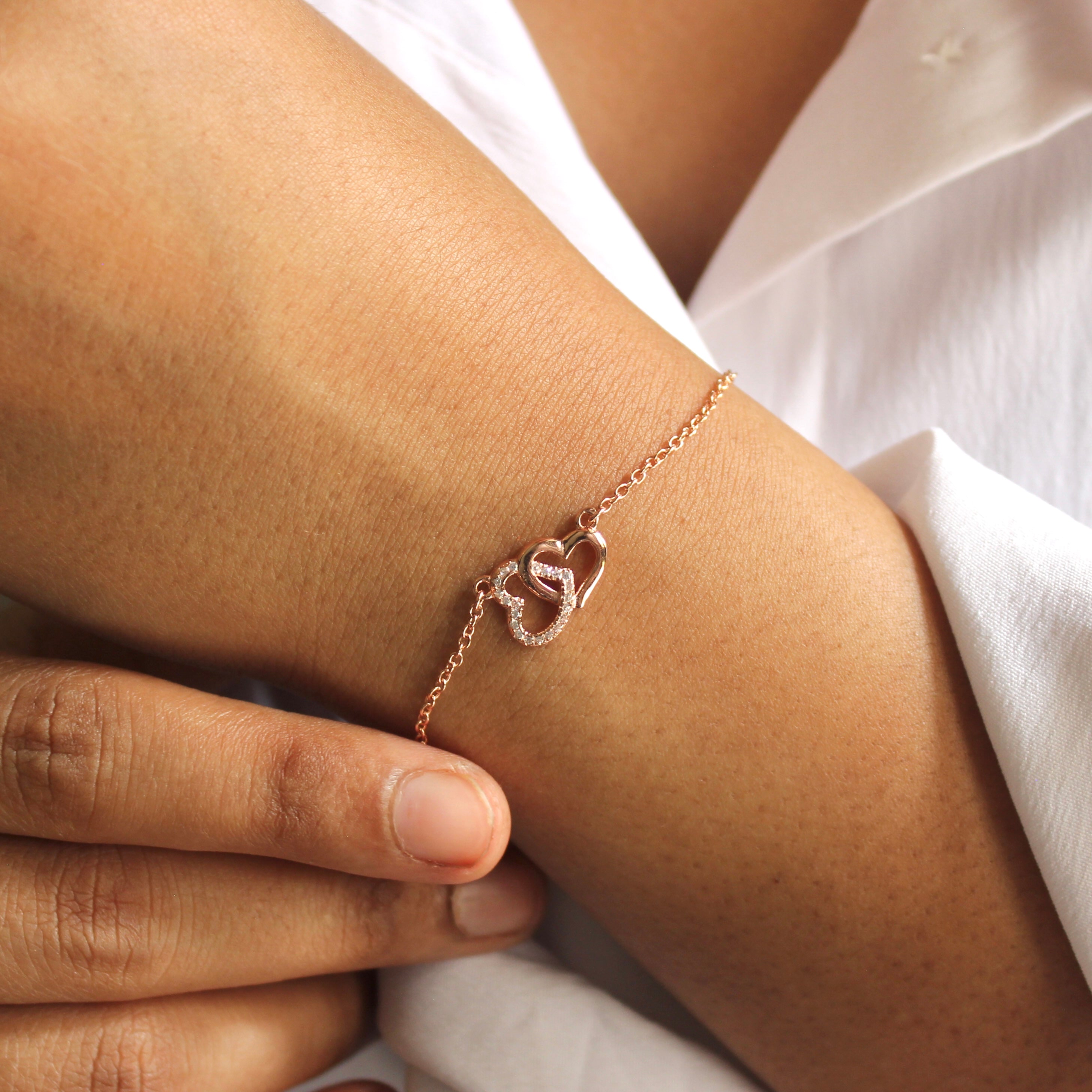 Interconnecting Heart Charm Rose Gold Silver Minimal Bracelet