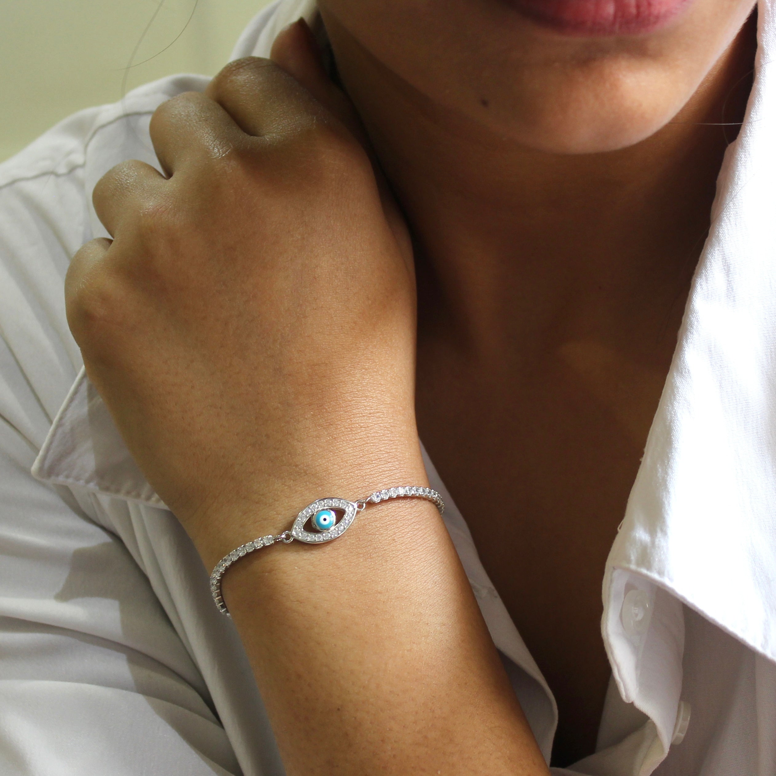 Evil Eye Minimal 925 Silver Adjustable Bracelet