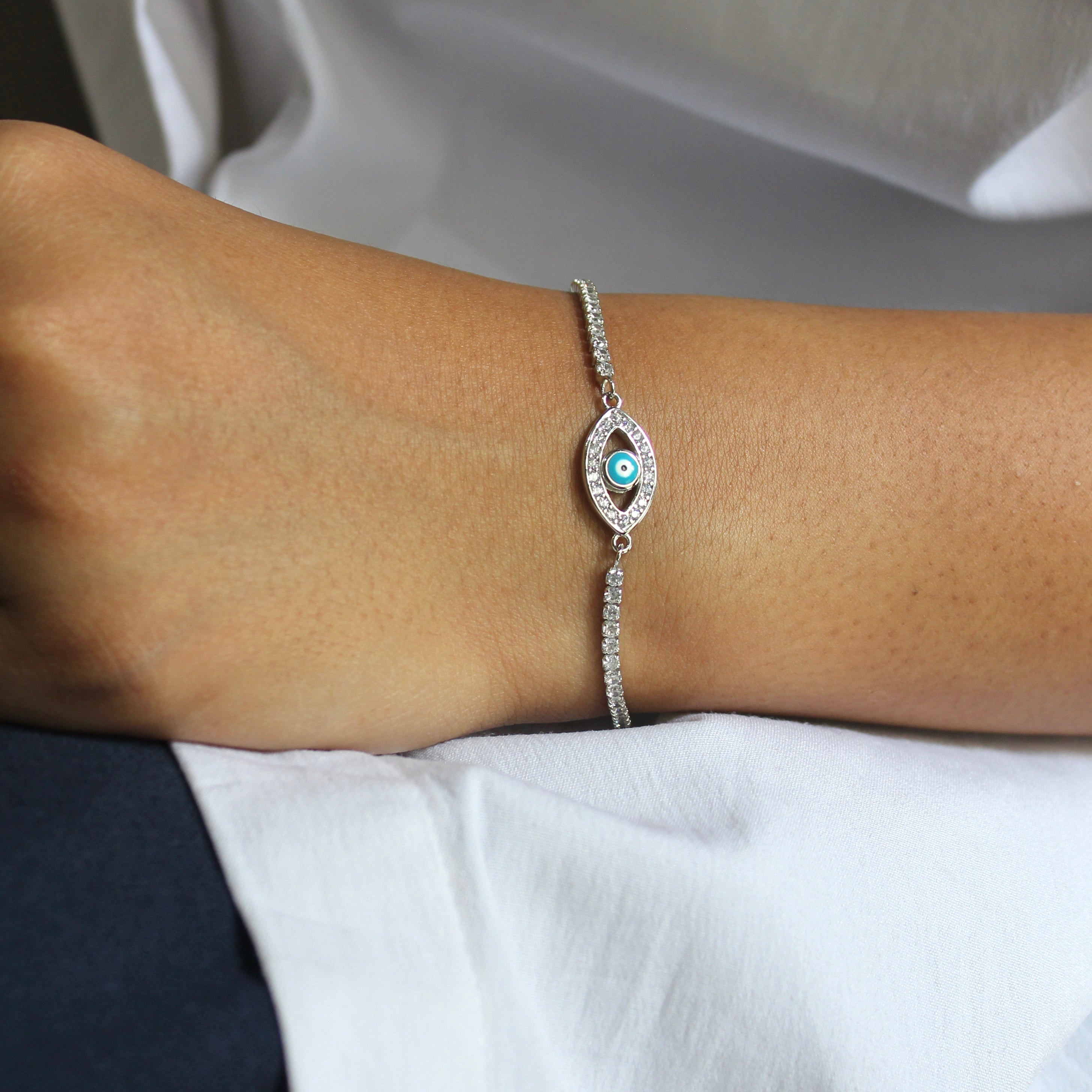 Evil Eye Minimal 925 Silver Adjustable Bracelet