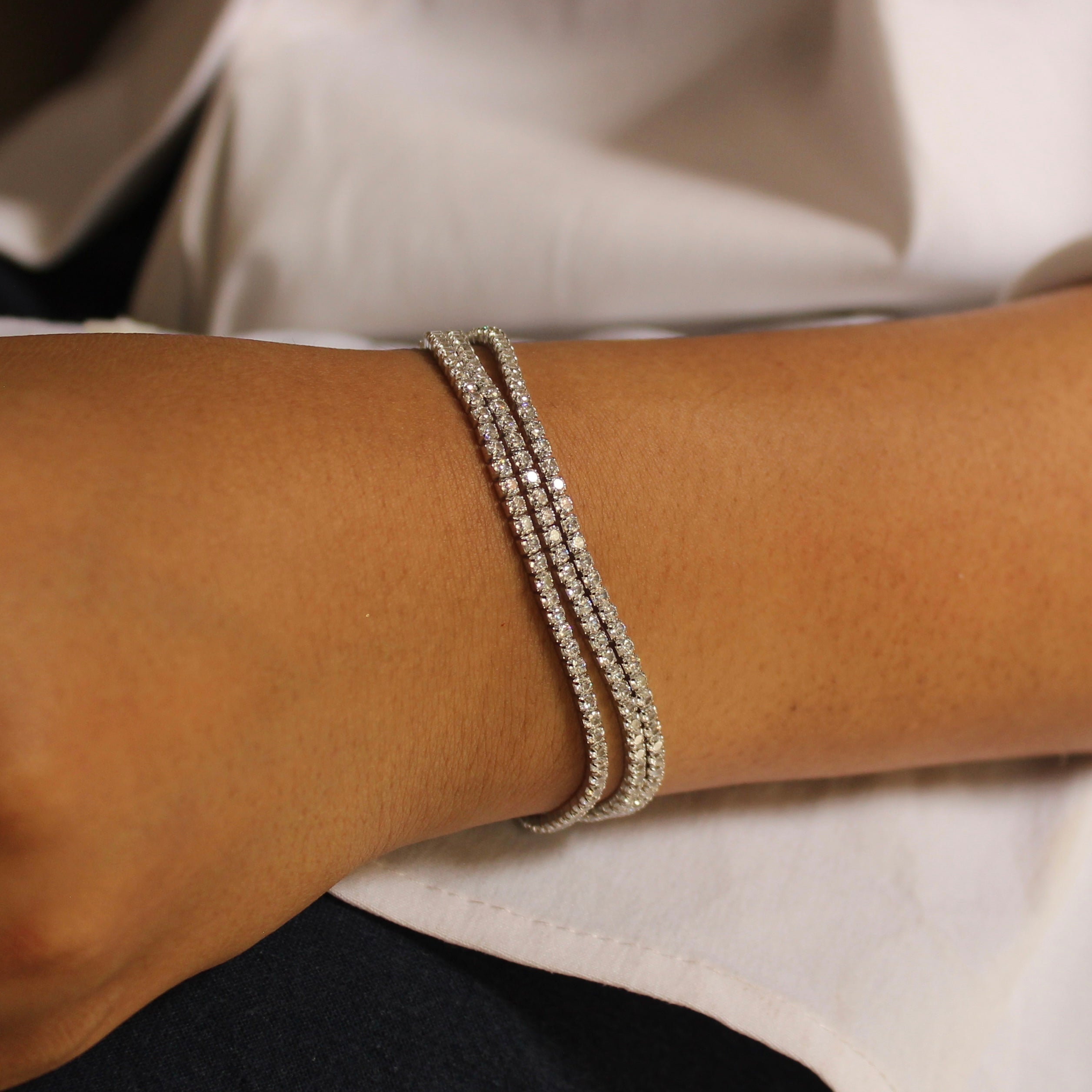 Minimal Solitaire Pure Silver Adjustable Bracelet- Triple Layered