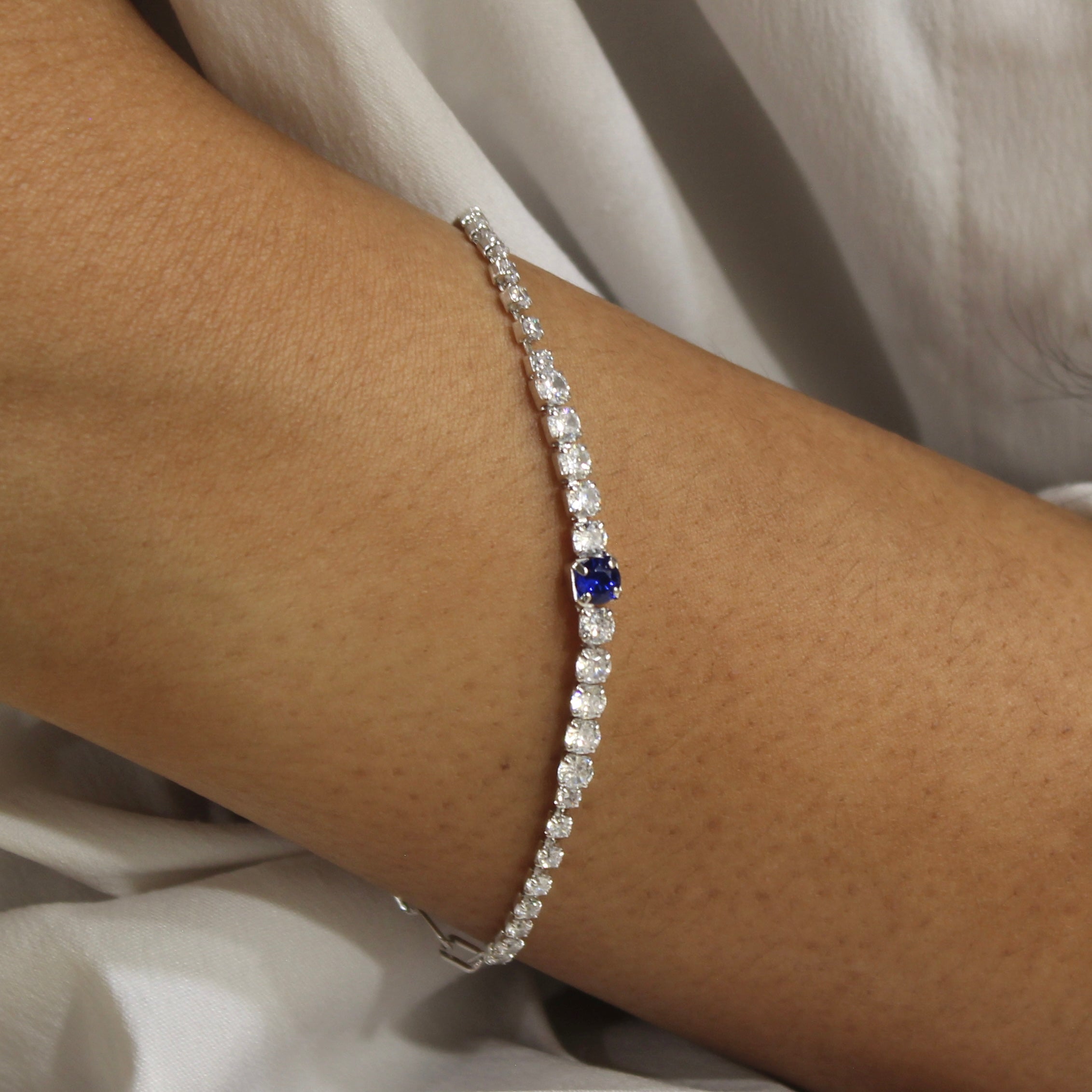 Sapphire Zircon Stones Snake 925 Silver Minimal Bracelet