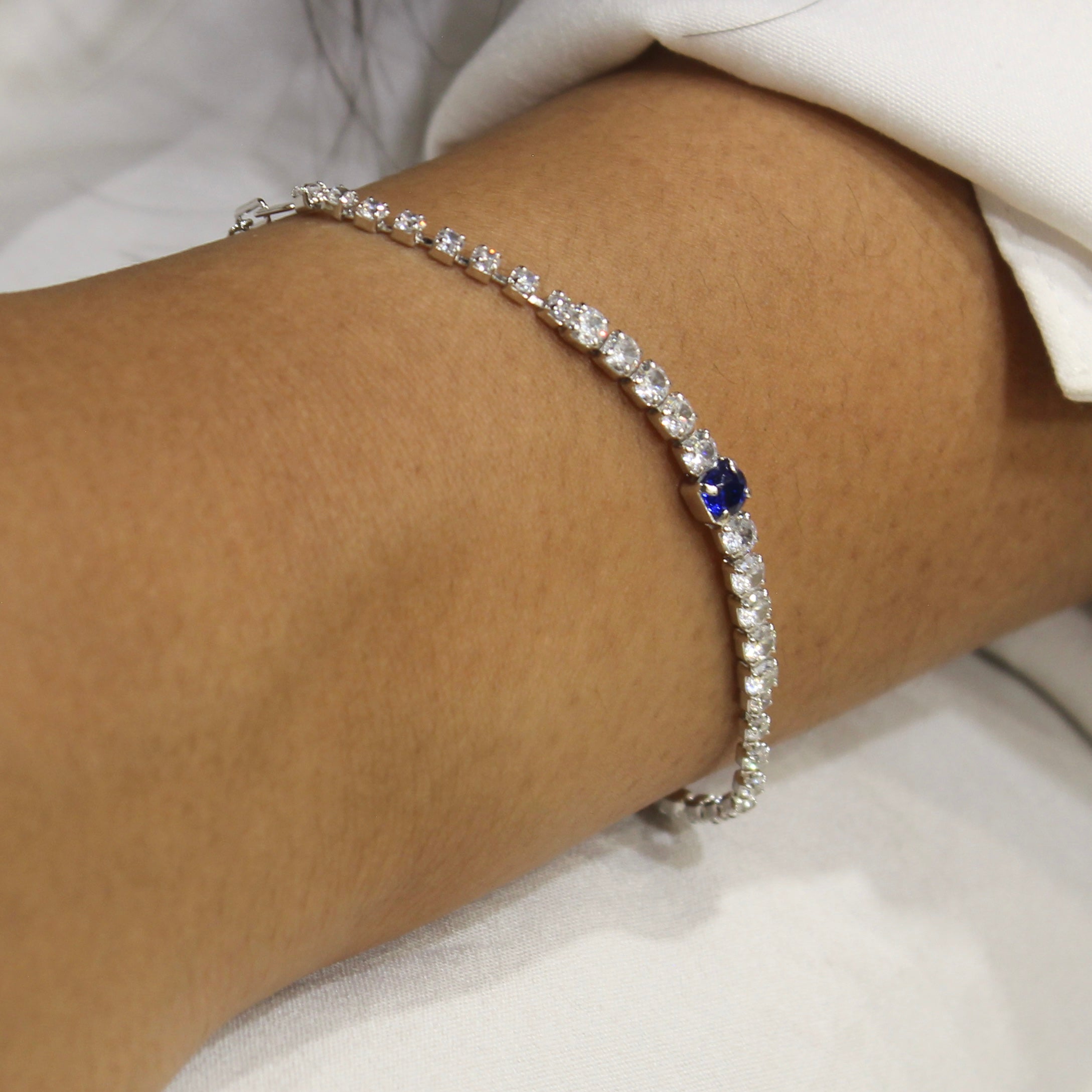 Sapphire Zircon Stones Snake 925 Silver Minimal Bracelet