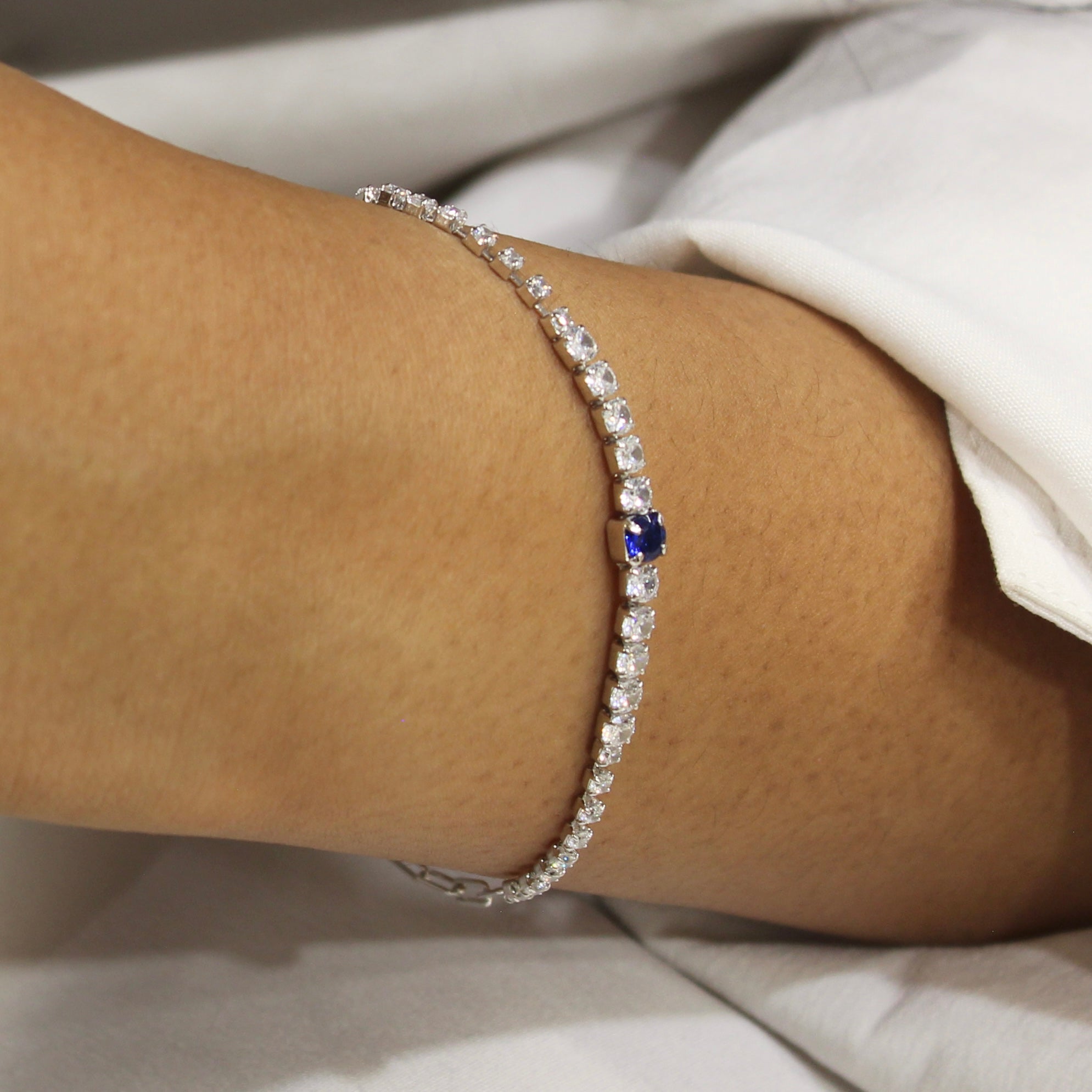 Sapphire Zircon Stones Snake 925 Silver Minimal Bracelet