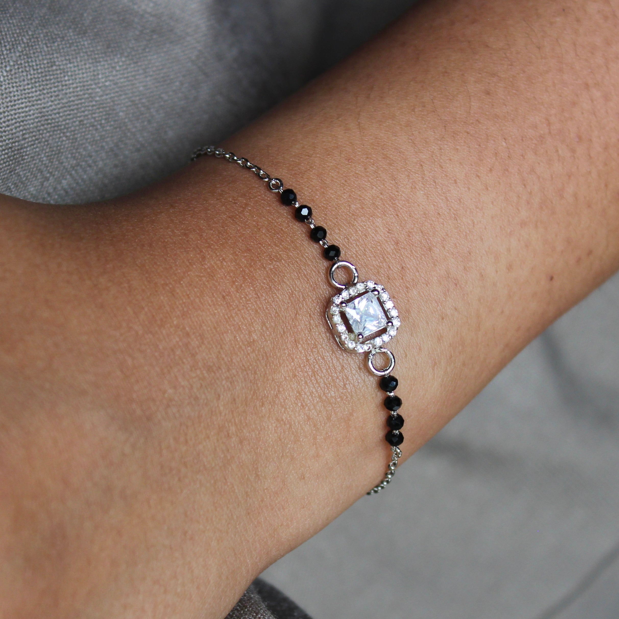 Cube Zircon Stone Pure Silver Mangalsutra Bracelet