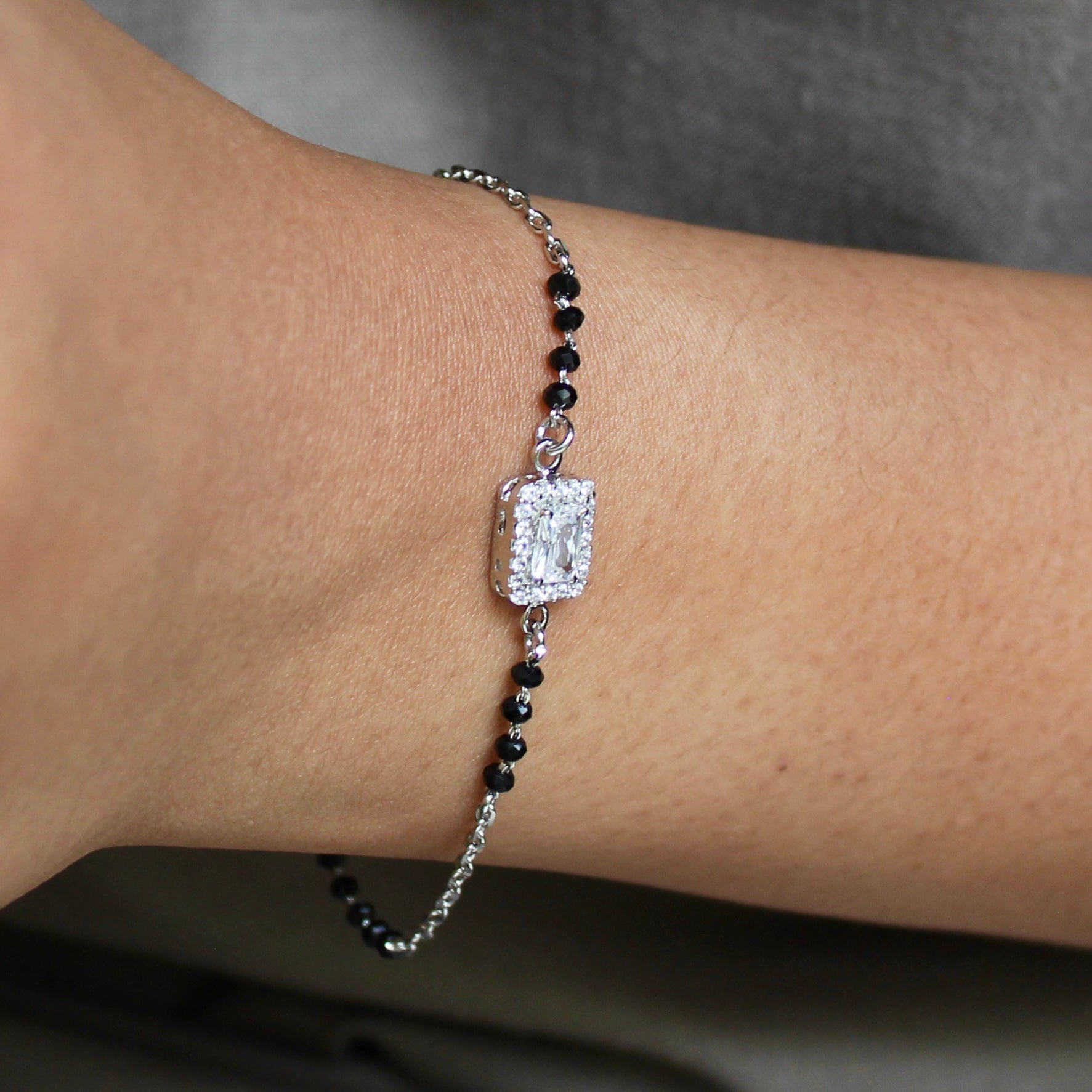 Rectangle Zircon Stone Pure Silver Mangalsutra Bracelet