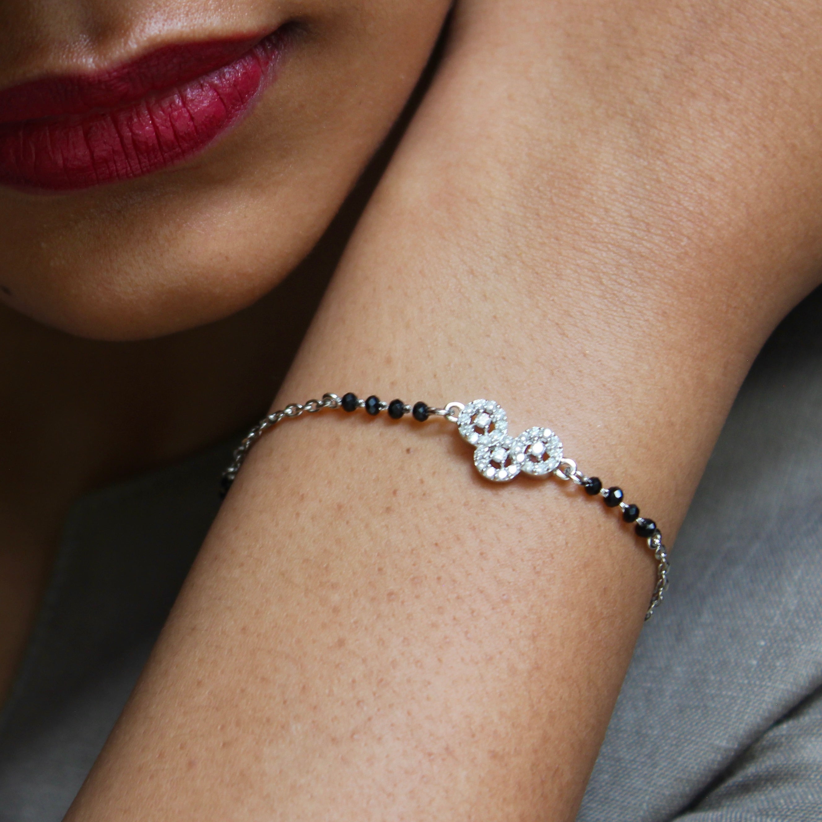 925 Silver Triple Zircon Minimal Mangalsutra Bracelet