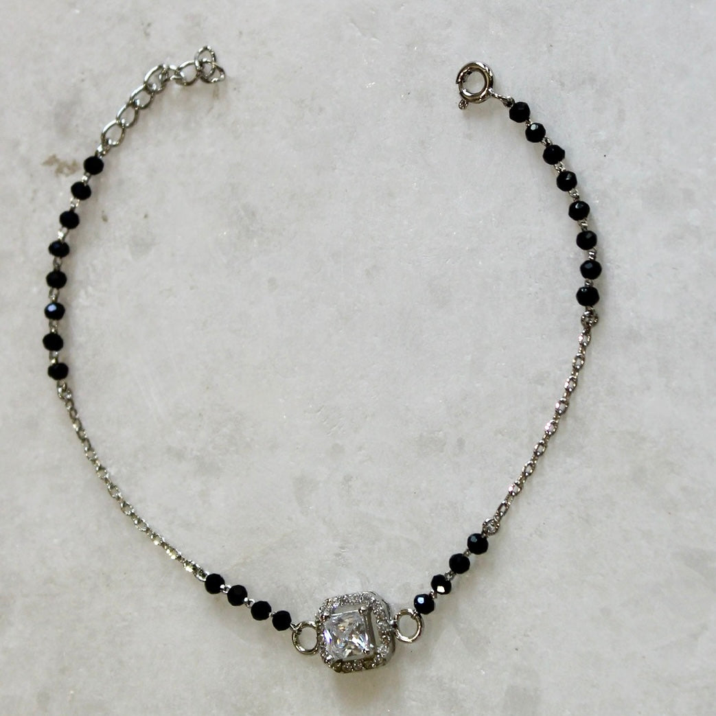 Cube Zircon Stone Pure Silver Mangalsutra Bracelet