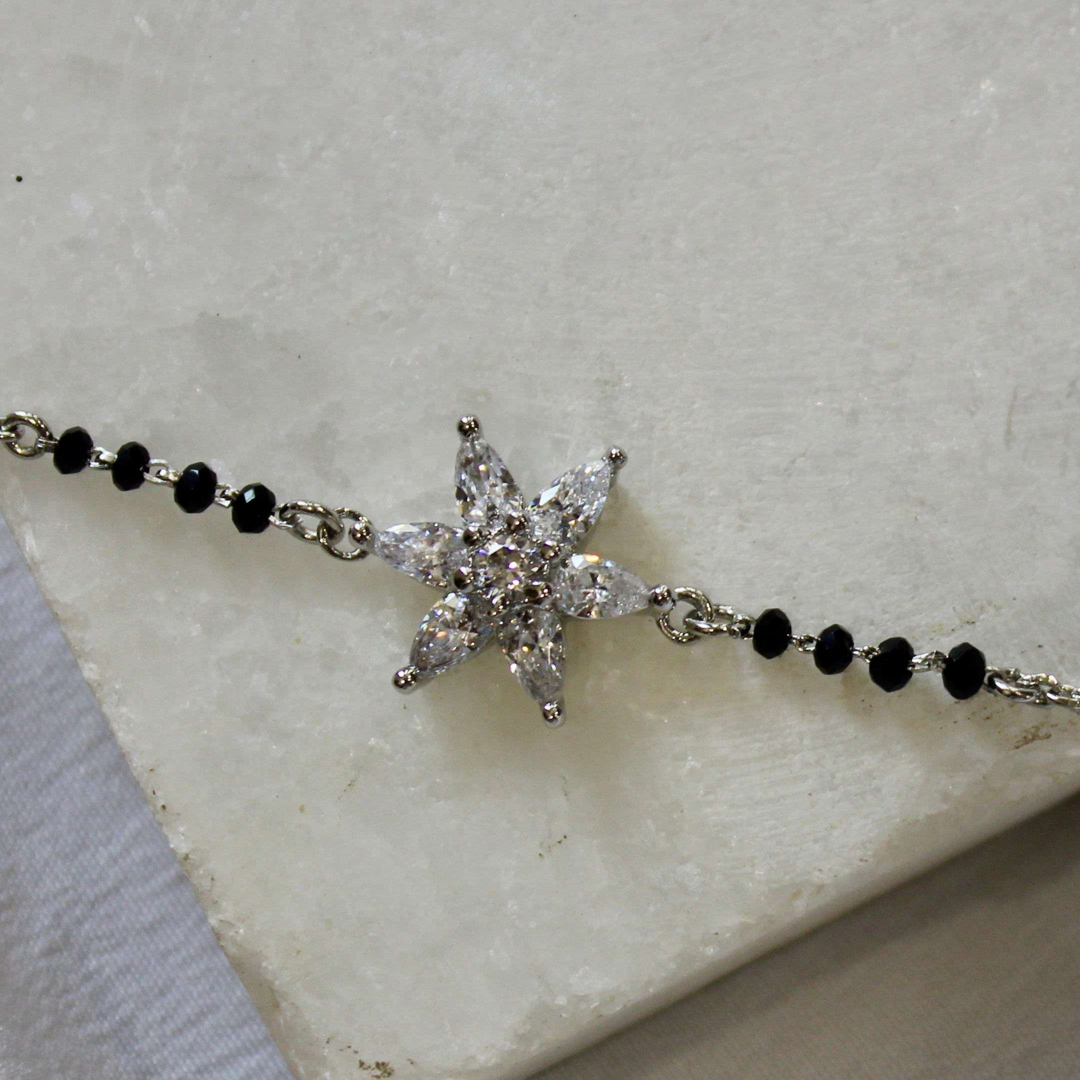 Flower Zircon Stones Pure Silver Mangalsutra Bracelet