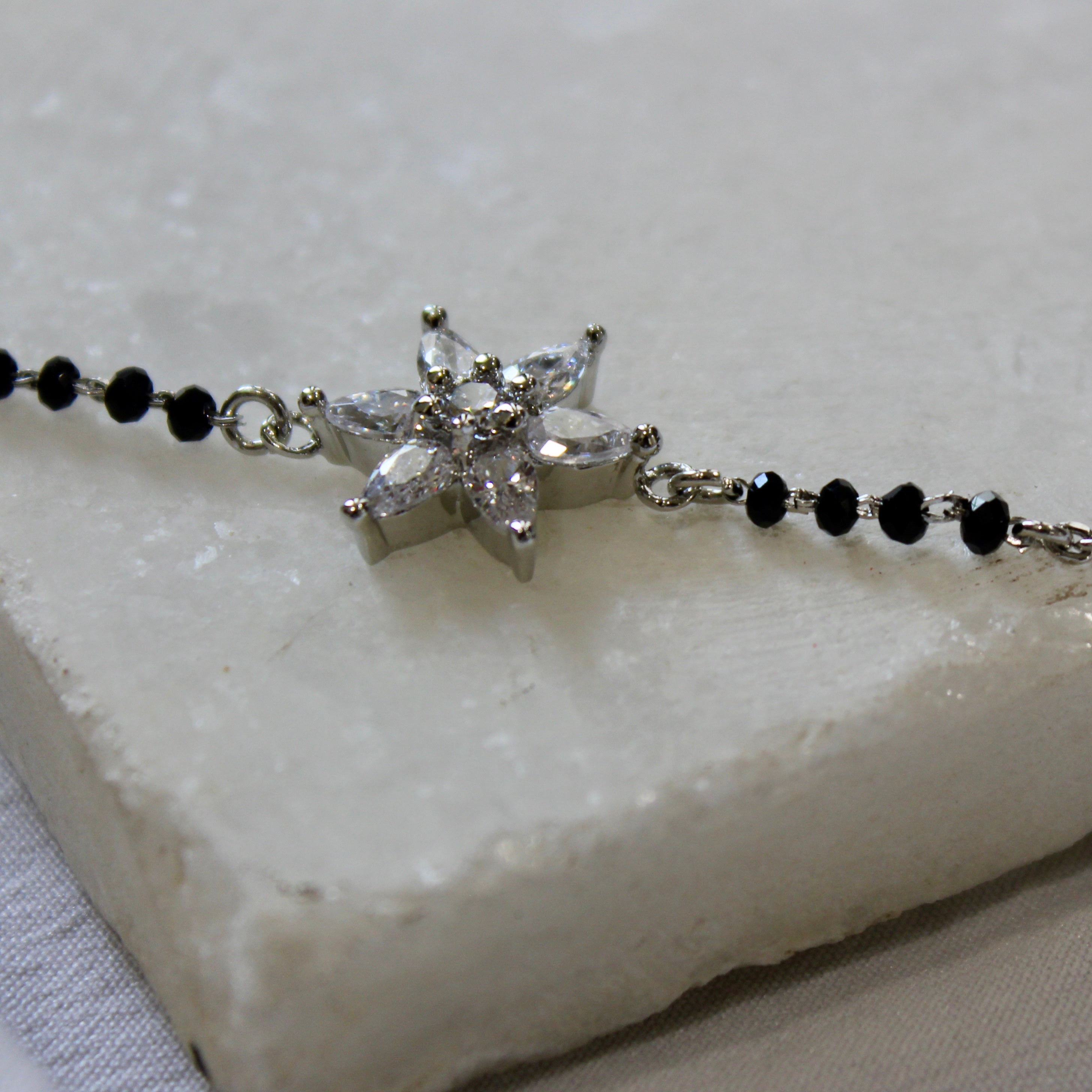 Flower Zircon Stones Pure Silver Mangalsutra Bracelet