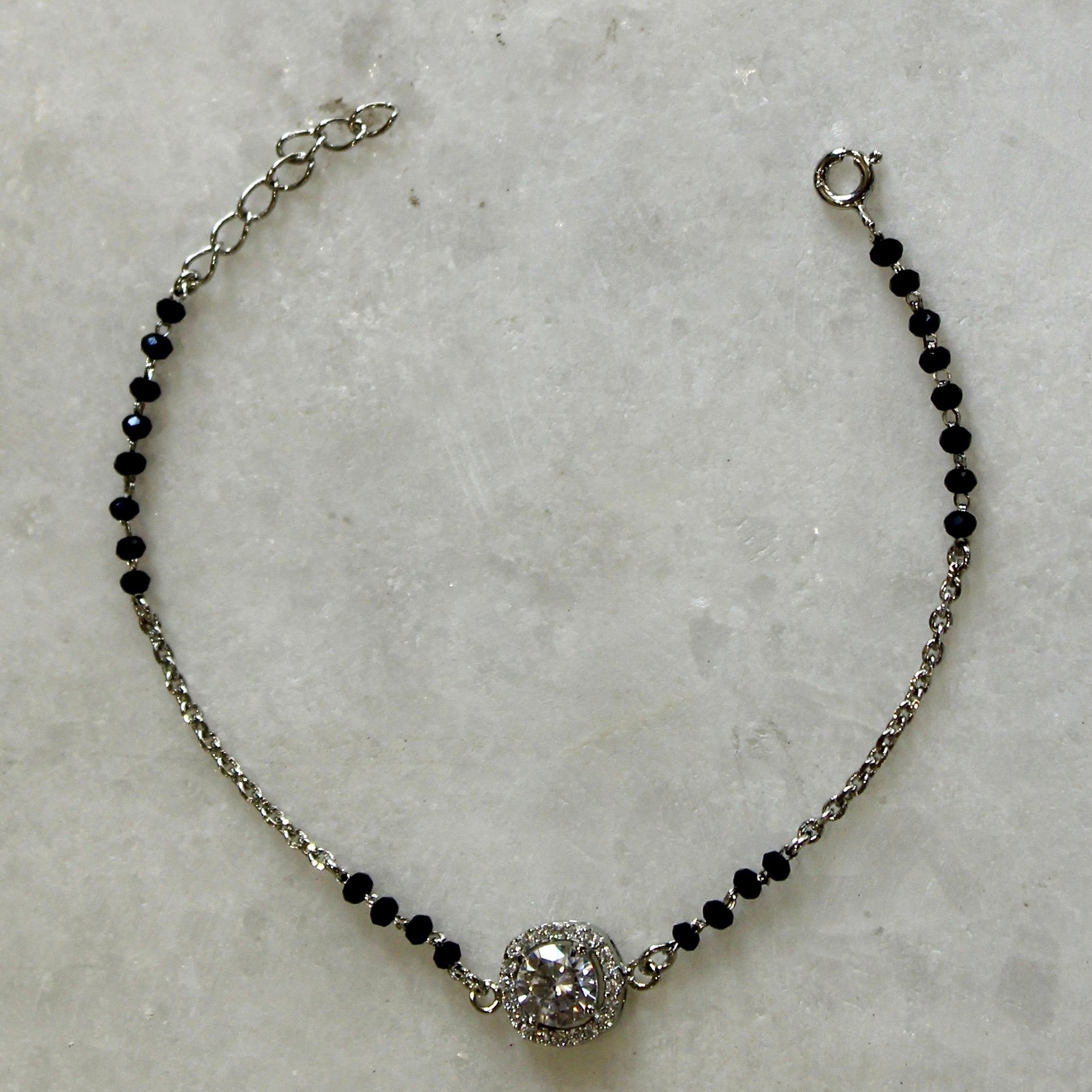 Oval Zircon Stone Pure Silver Mangalsutra Bracelet