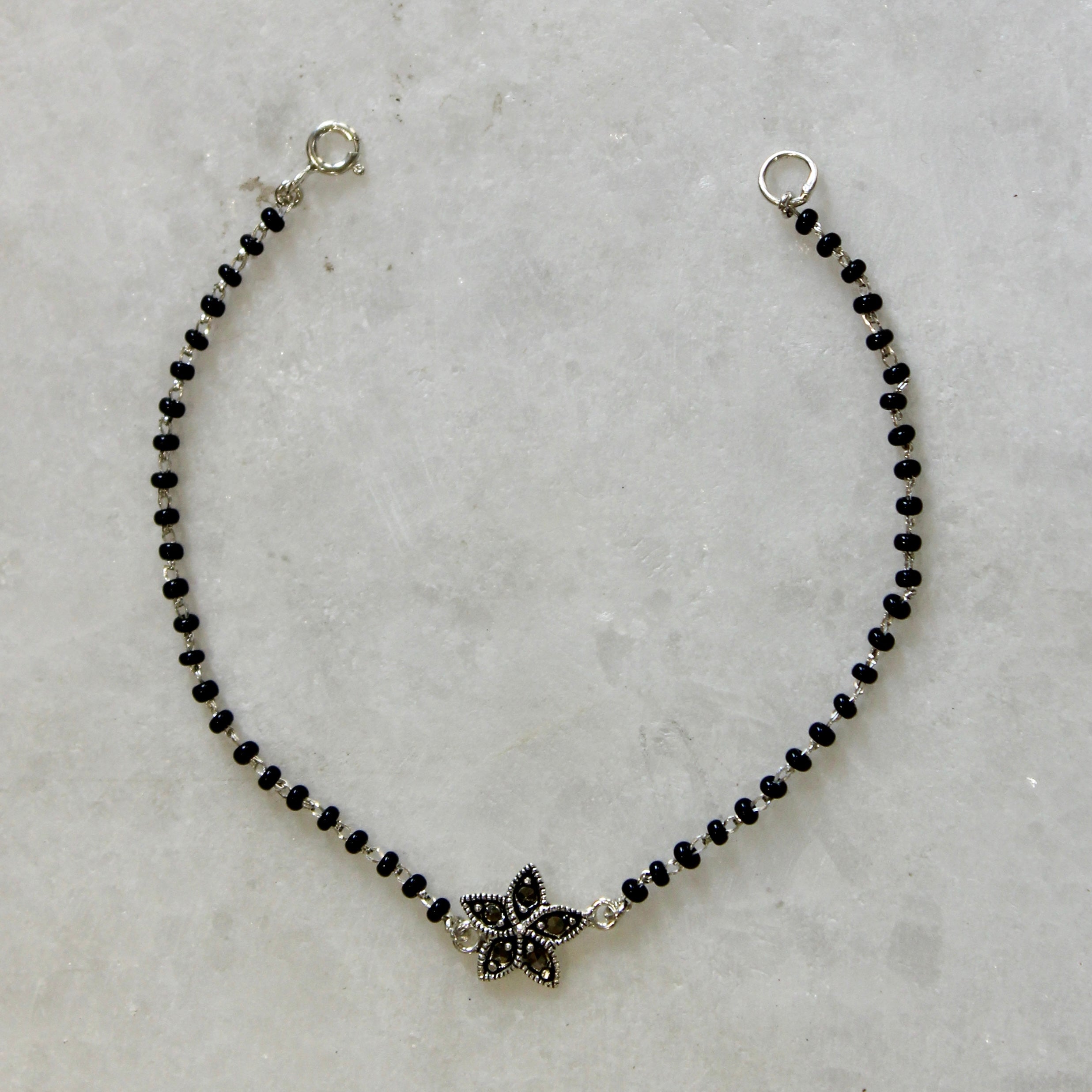 Petals Oxidised Charm Pure Silver Mangalsutra Bracelet