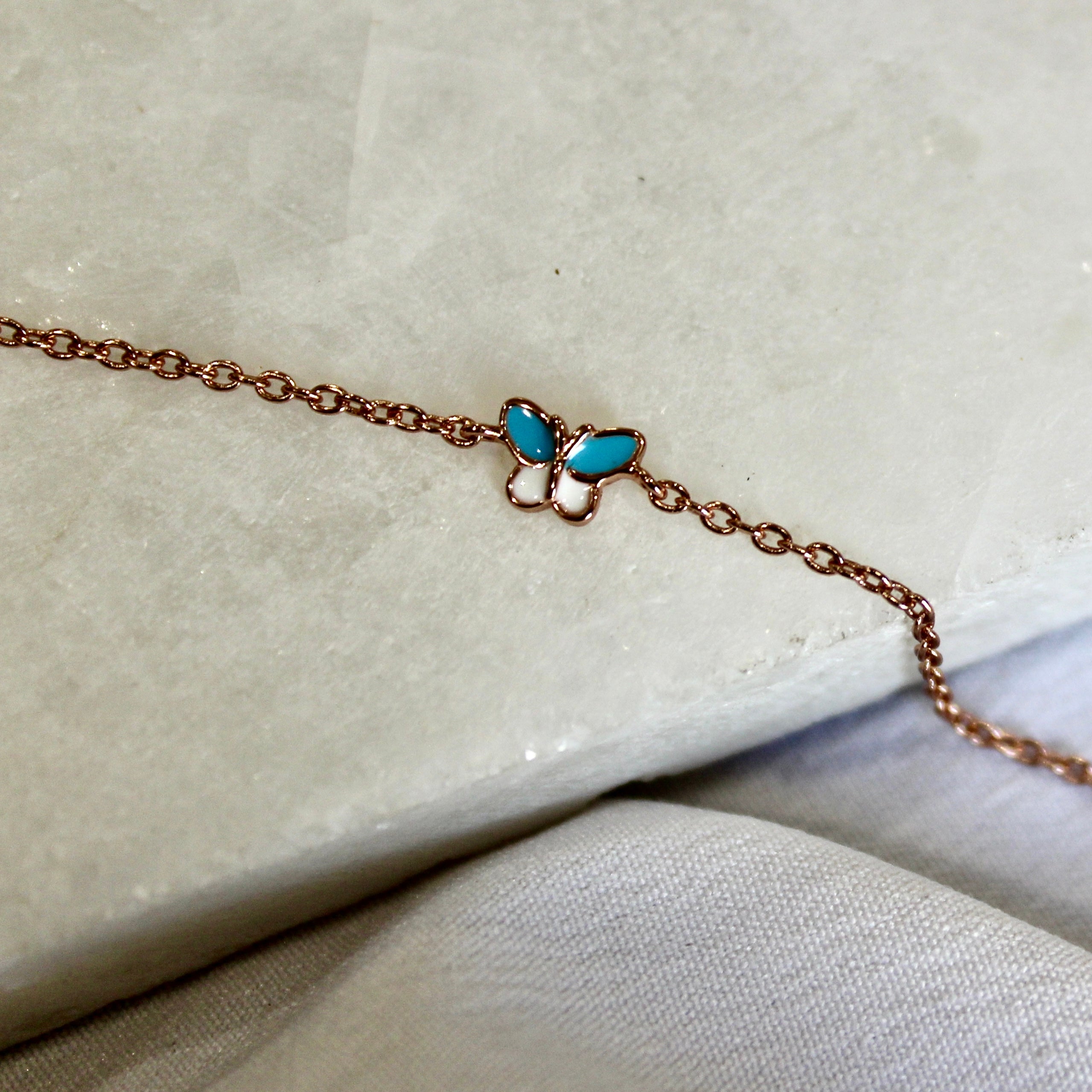 Butterfly Charm 925 Silver Minimal Bracelet in Rose Gold