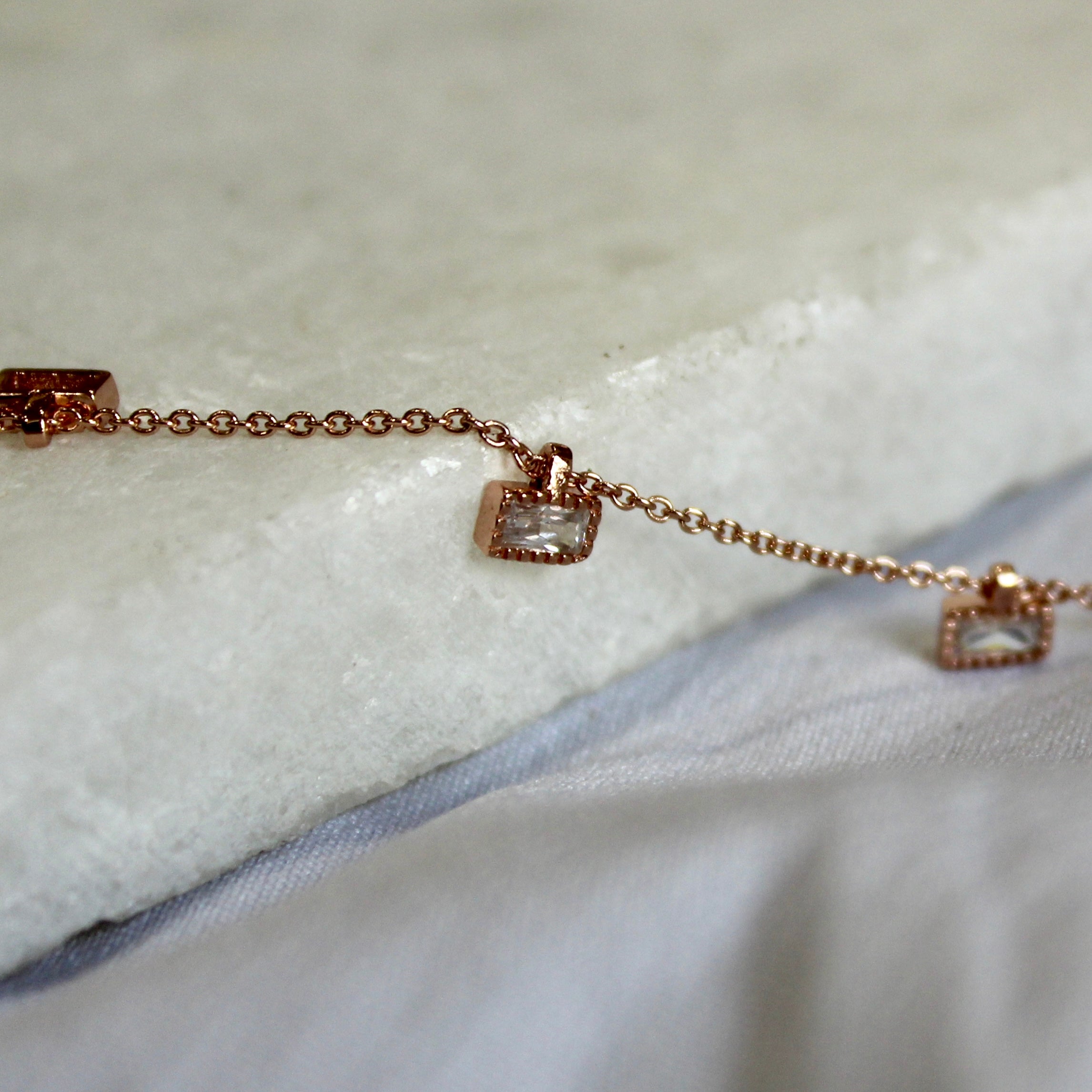 Cube Hanging Minimal Bracelet in Rose Gold Silver